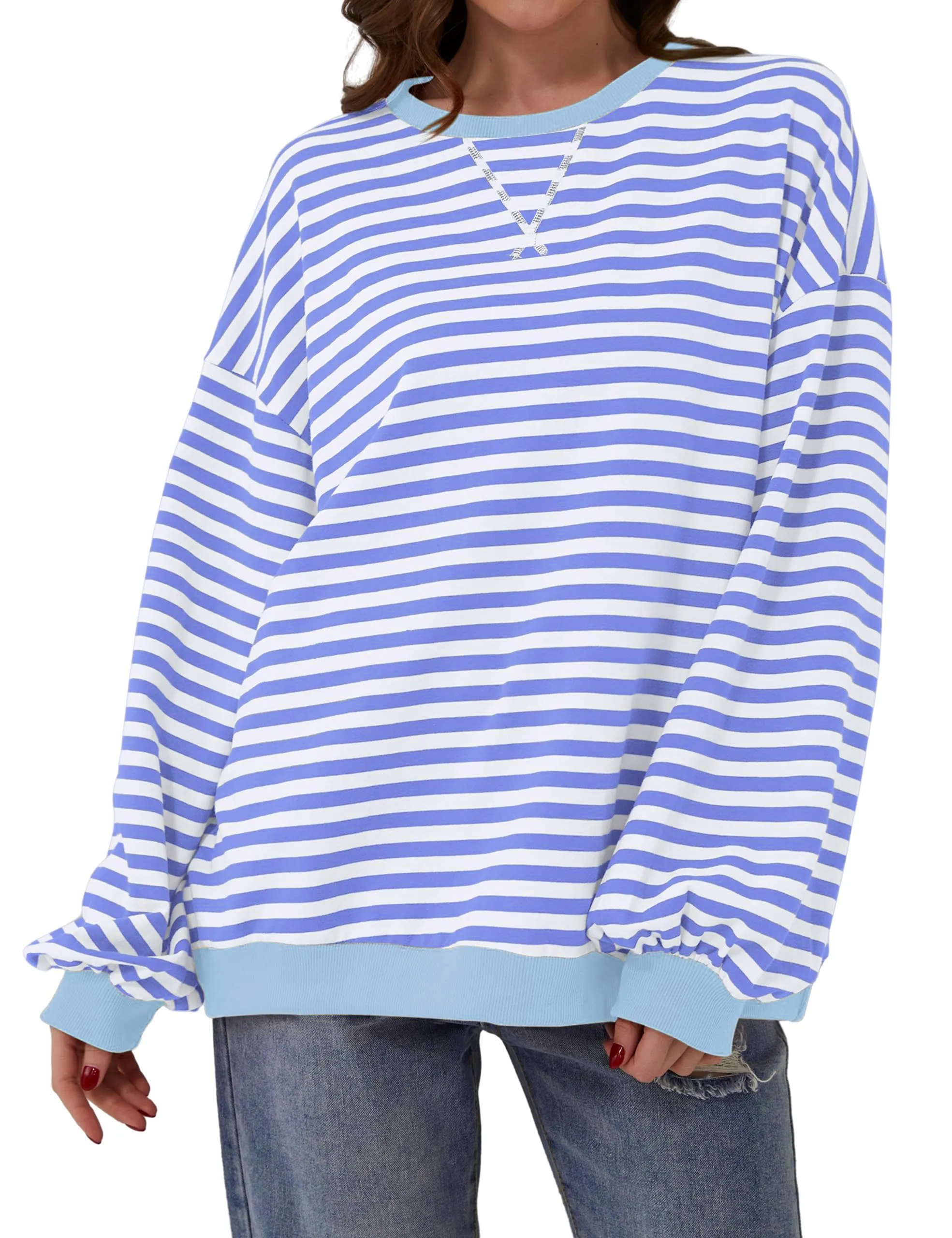 DUOEASE Felpa Donna Oversize a Righe Manica Lunga - immagine 2