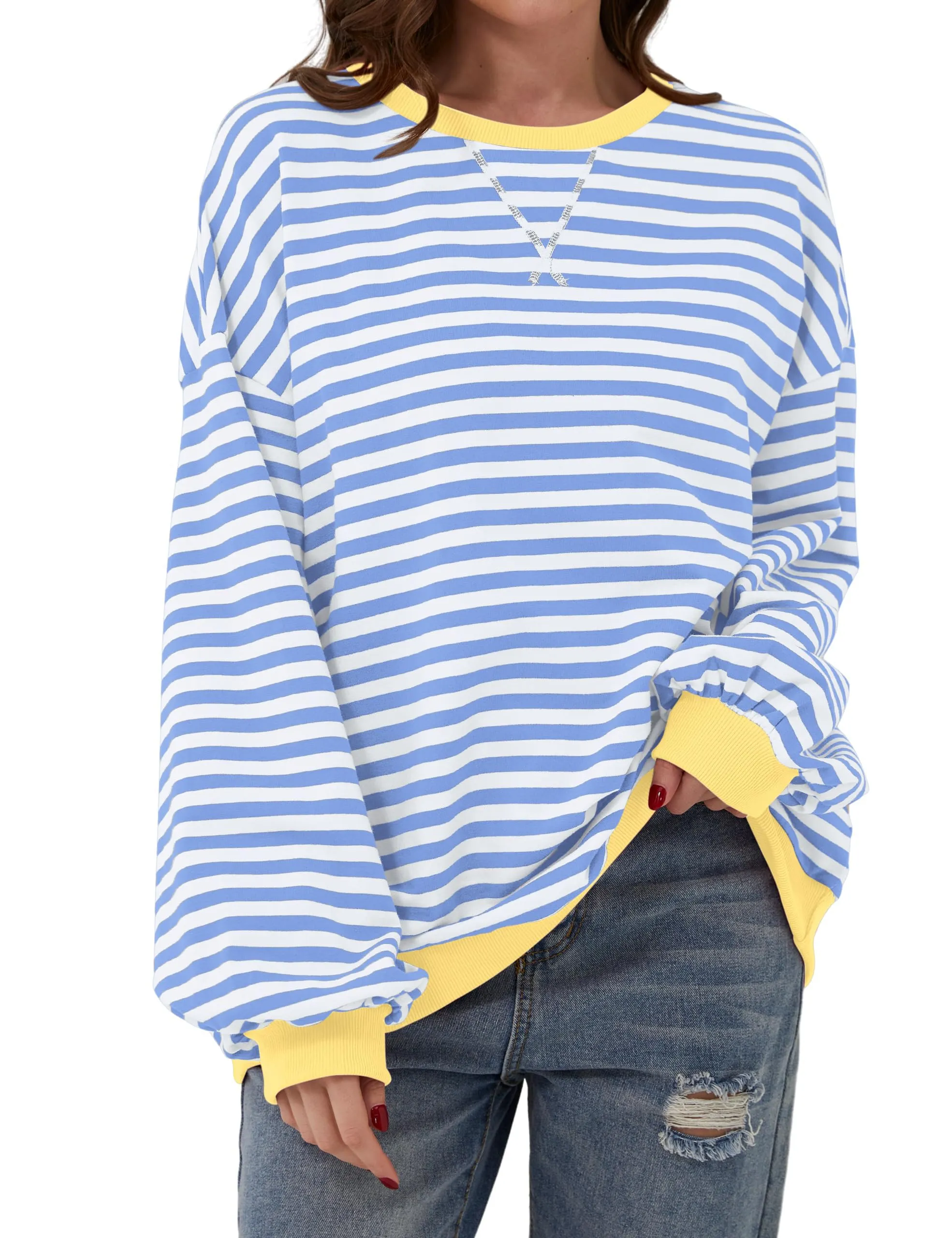 DUOEASE Felpa Donna Oversize a Righe Manica Lunga Top Y2K - immagine 1