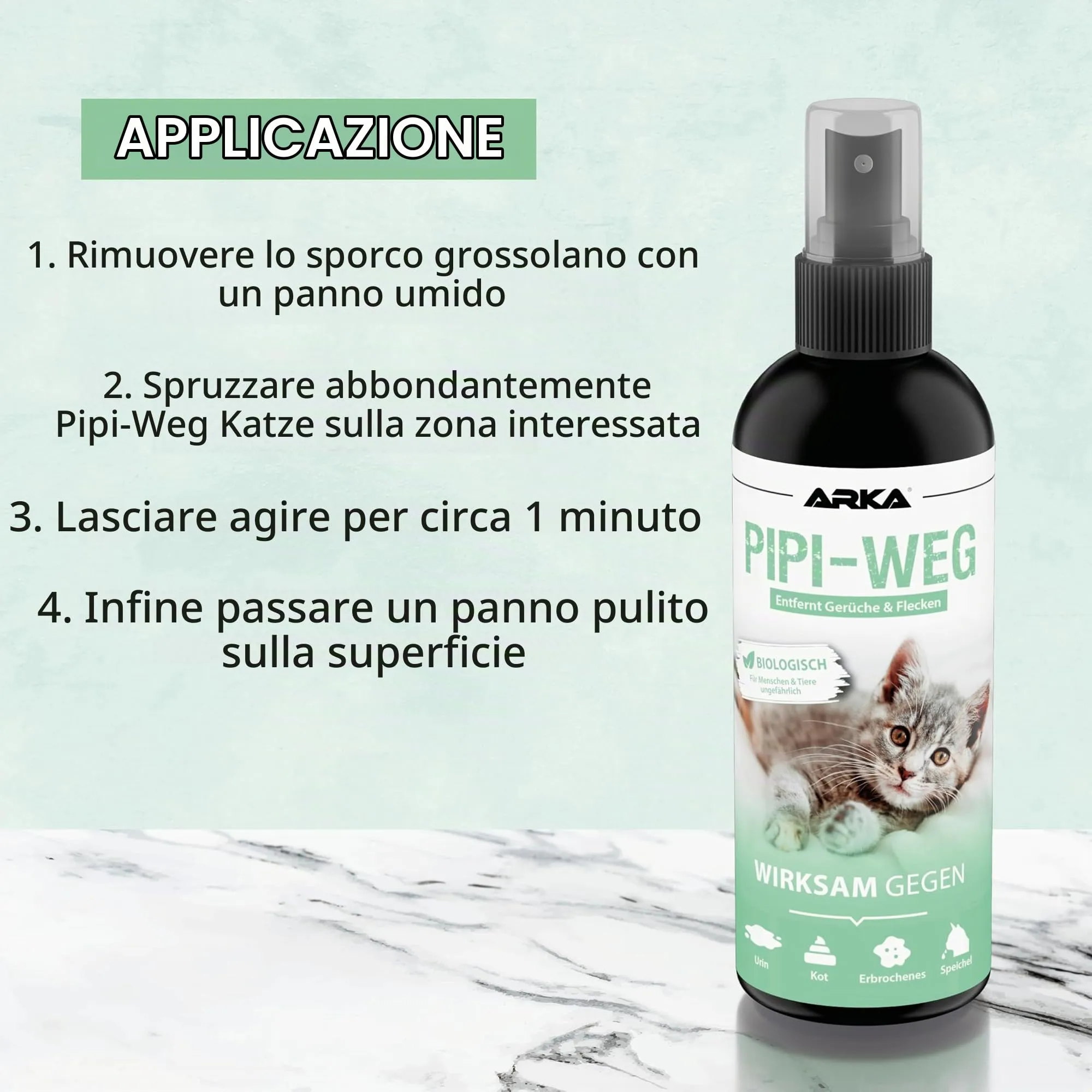 ARKA Pipi-Gone Detergente Enzimatico Elimina Urina Gatto Spray 100 ml - immagine 7