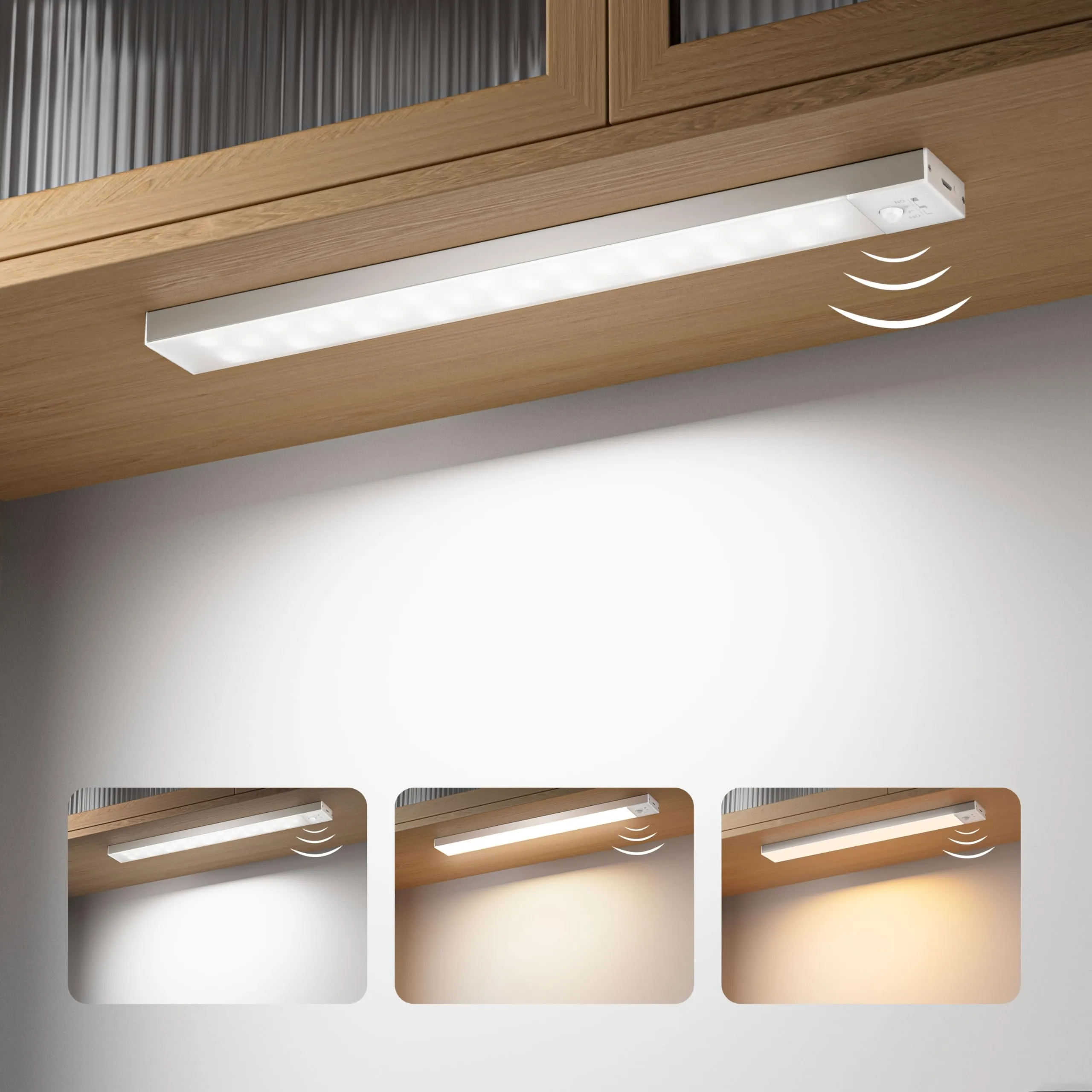 OUILA Luce Armadio LED con Sensore Sottopensile Cucina, 3 Colori, 23cm, 2 Pezzi - immagine 1