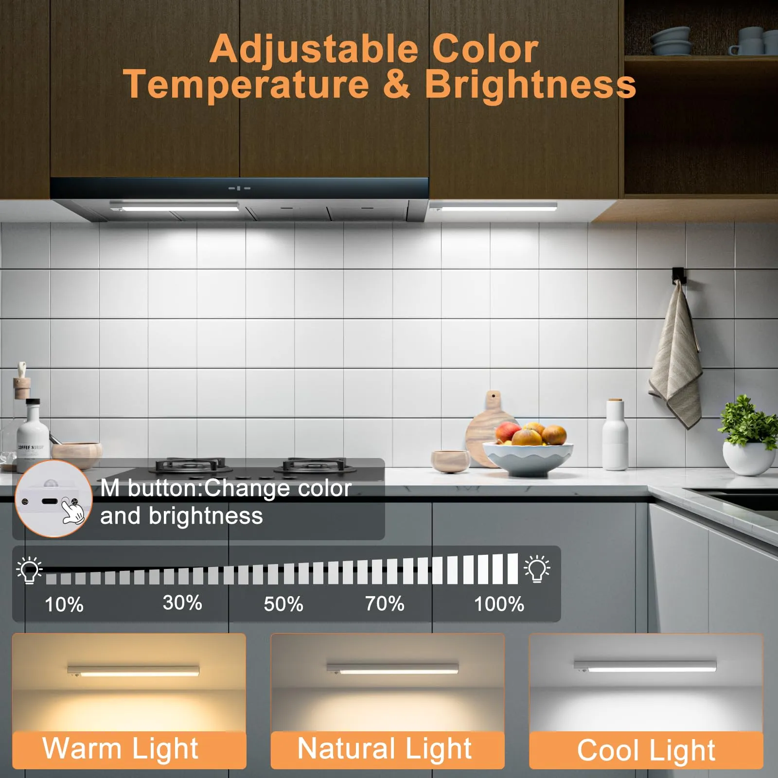 OUILA Luce Armadio LED con Sensore Sottopensile Cucina, 3 Colori, 23cm, 2 Pezzi - immagine 2