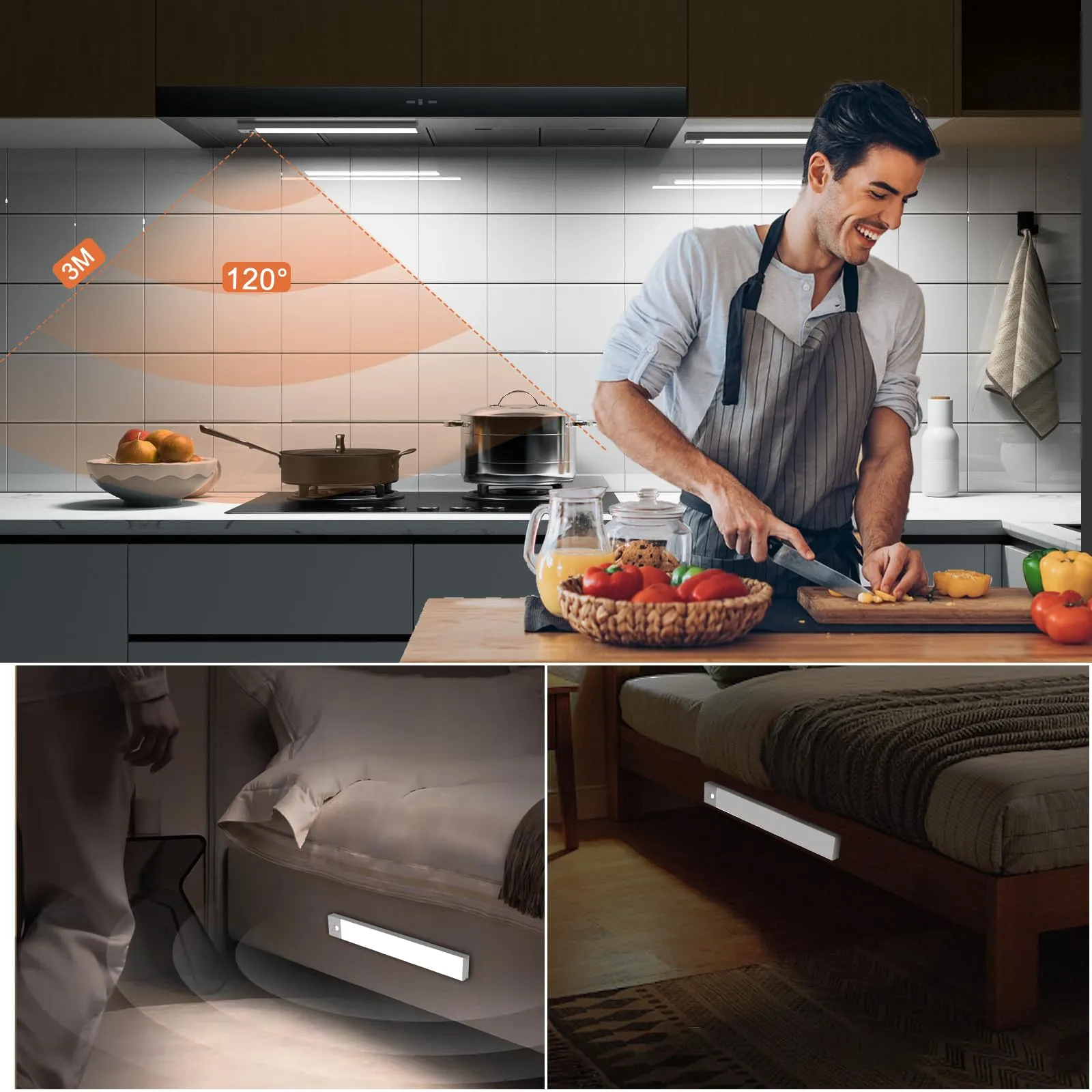 OUILA Luce Armadio LED con Sensore Sottopensile Cucina, 3 Colori, 23cm, 2 Pezzi - immagine 4