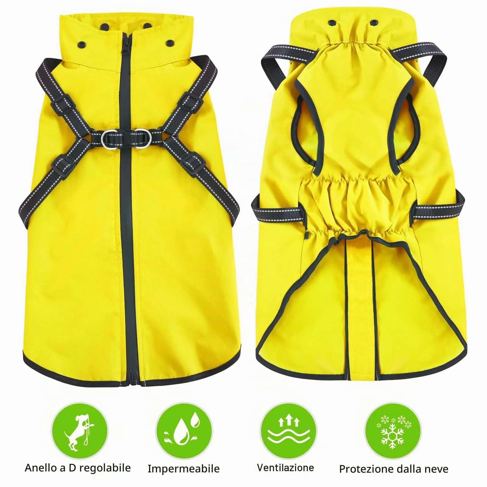 Mosucoirl Impermeabile per cani con cappuccio, Giallo, Taglia M - immagine 4
