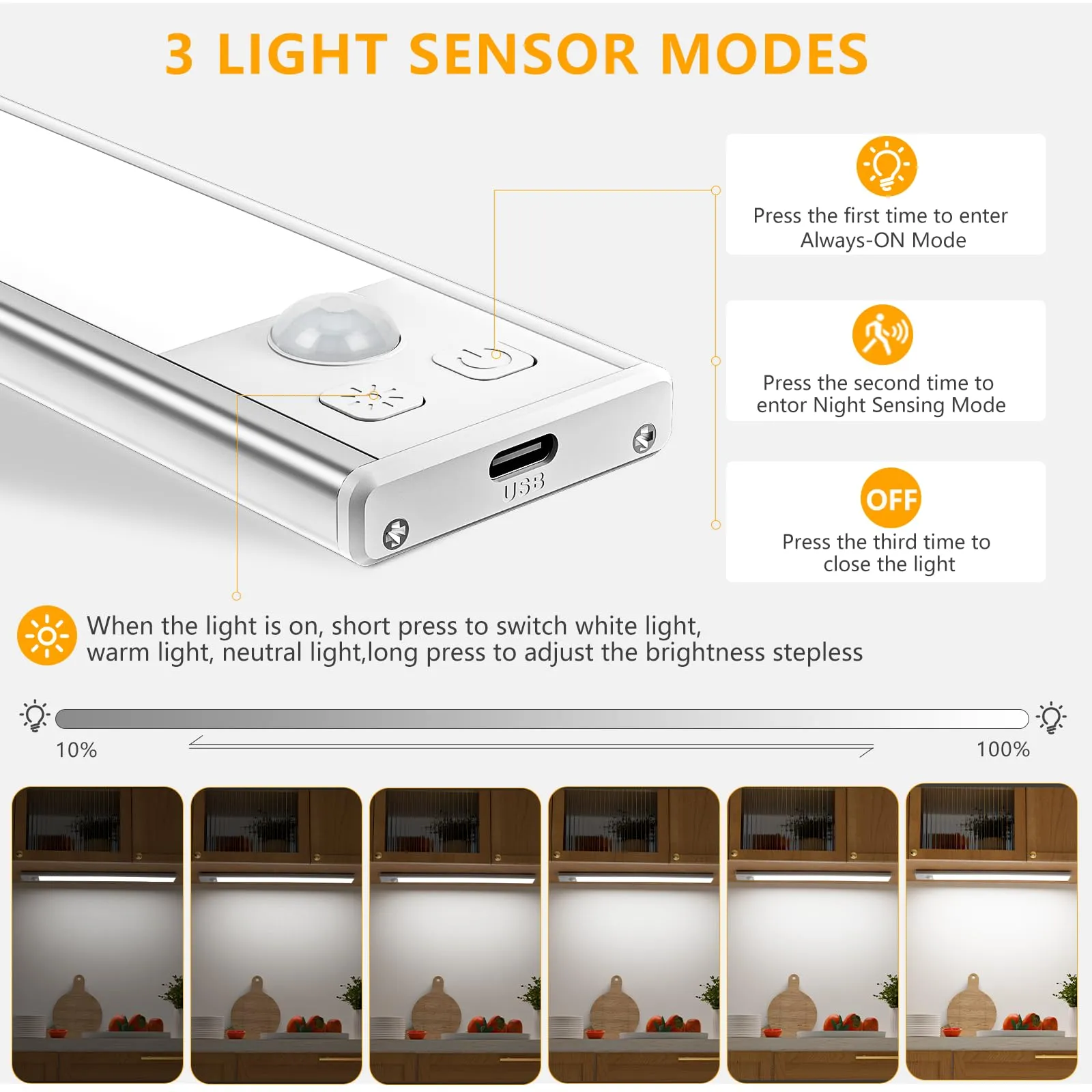OUILA Luce Armadio LED con Sensore di Movimento, Sottopensile Cucina, 31cm, 2Pcs, GLS-C016 - immagine 5