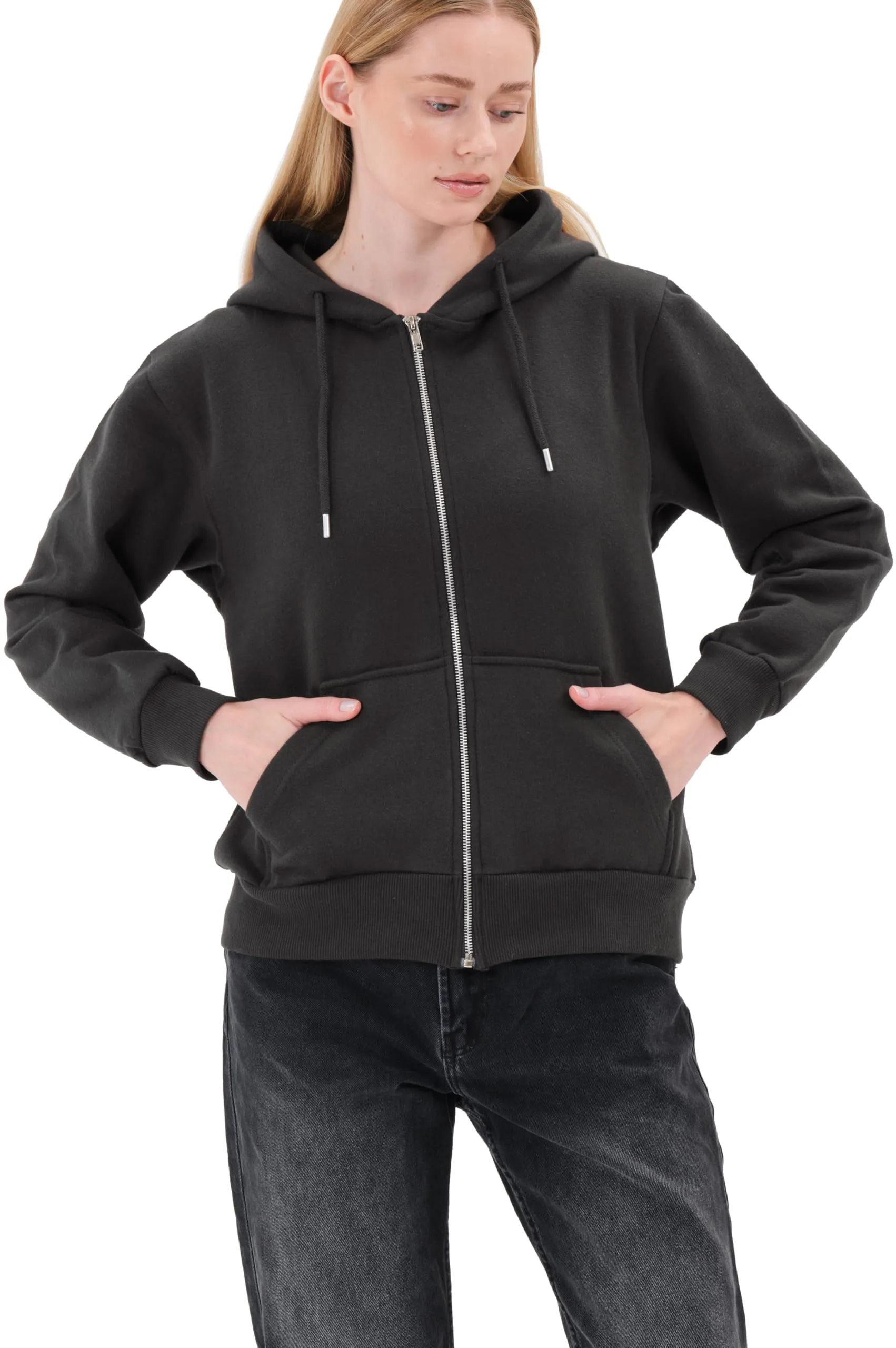 Smith & Solo Felpa da donna con cappuccio in cotone, Slim Fit, Antracite Zip, XS - immagine 4