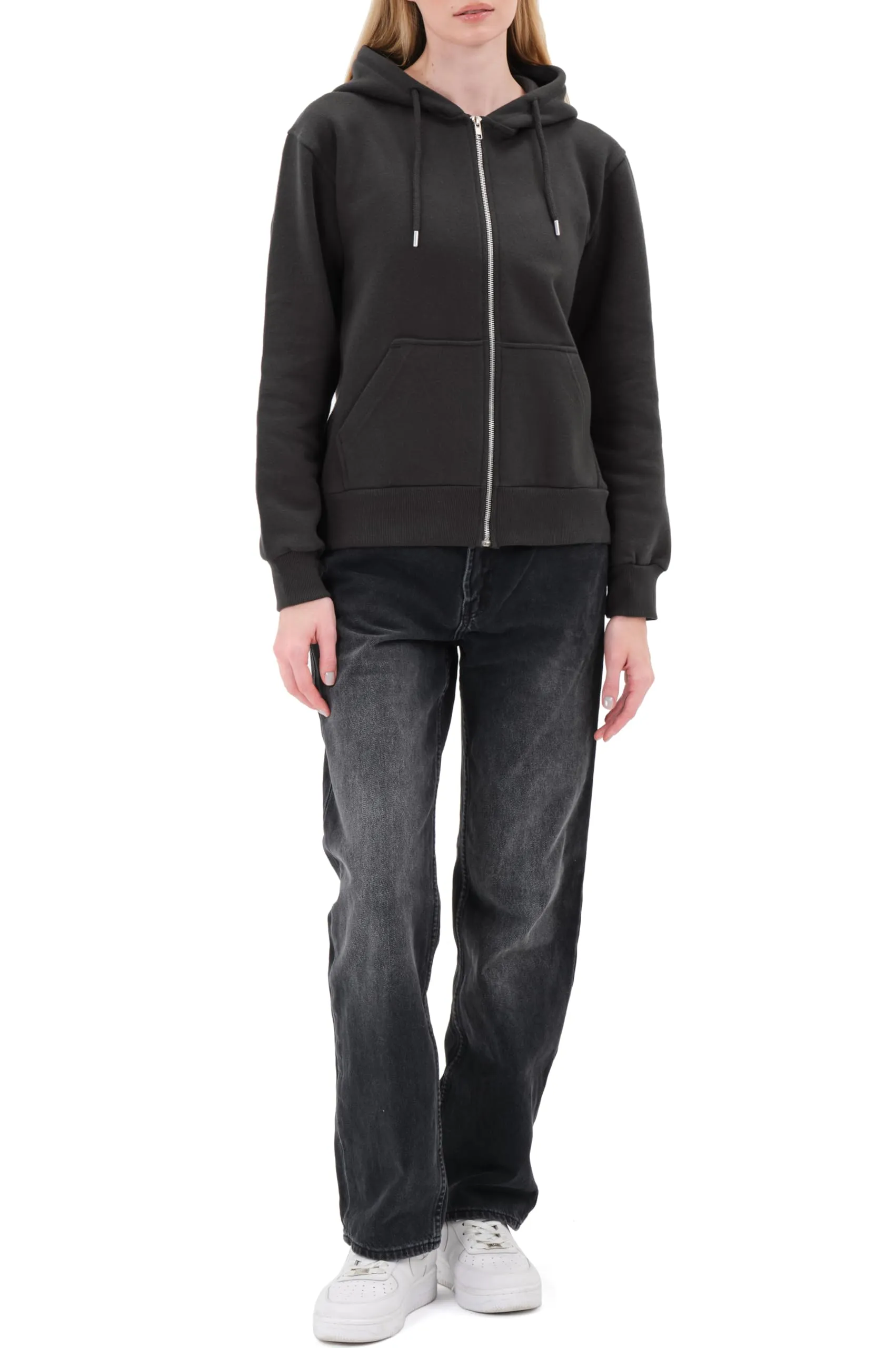 Smith & Solo Felpa da donna con cappuccio in cotone, Slim Fit, Antracite Zip, XS - immagine 7