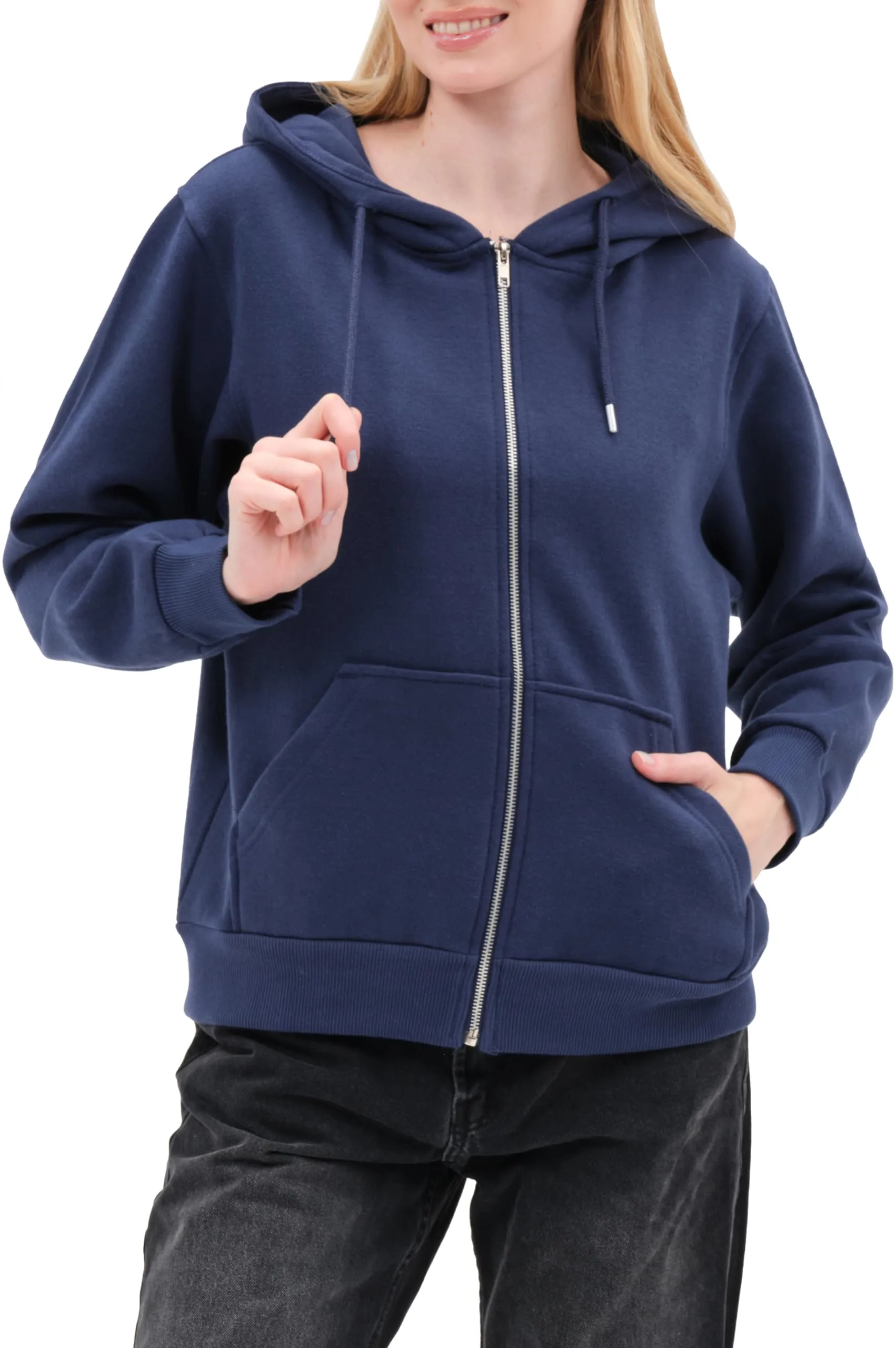 Smith & Solo Felpa da donna con cappuccio in cotone, slim fit, Blu Marino, Taglia L - immagine 3