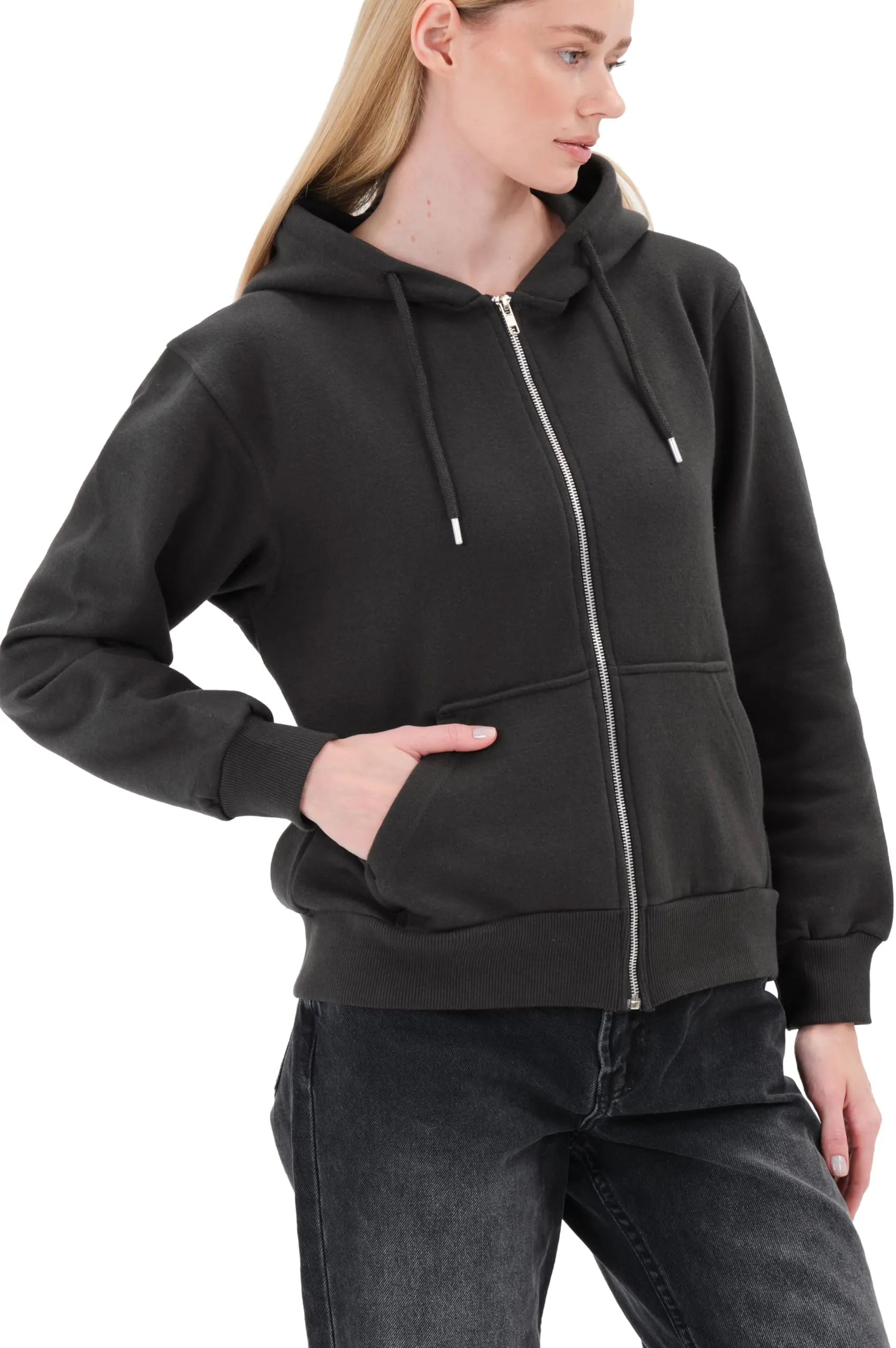 Smith & Solo Felpa da donna con cappuccio in cotone, Slim Fit, Antracite Zip, XXL - immagine 6