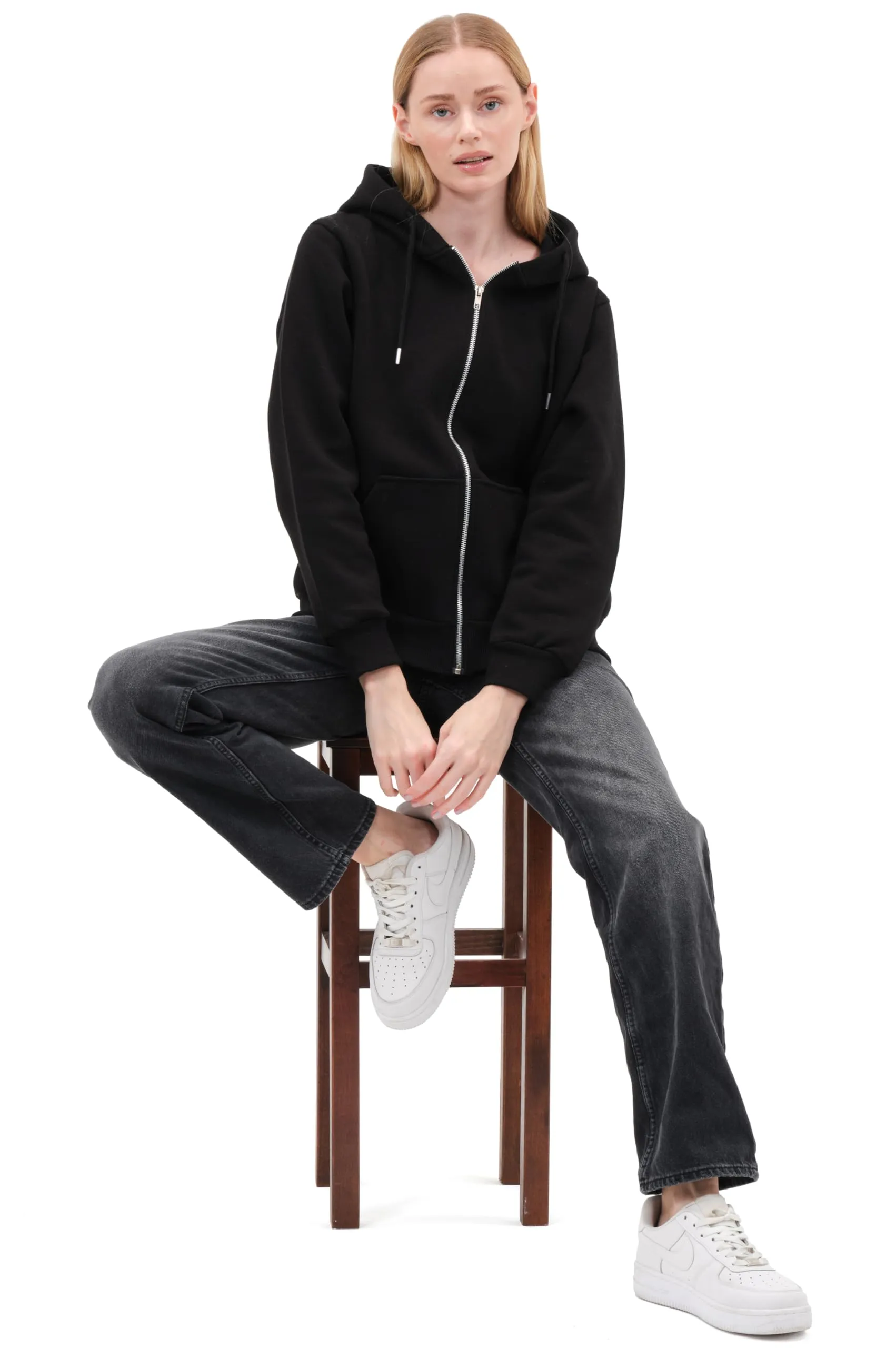Smith & Solo Felpa da donna con cappuccio in cotone, Slim Fit, Cerniera Nera, XS - immagine 2