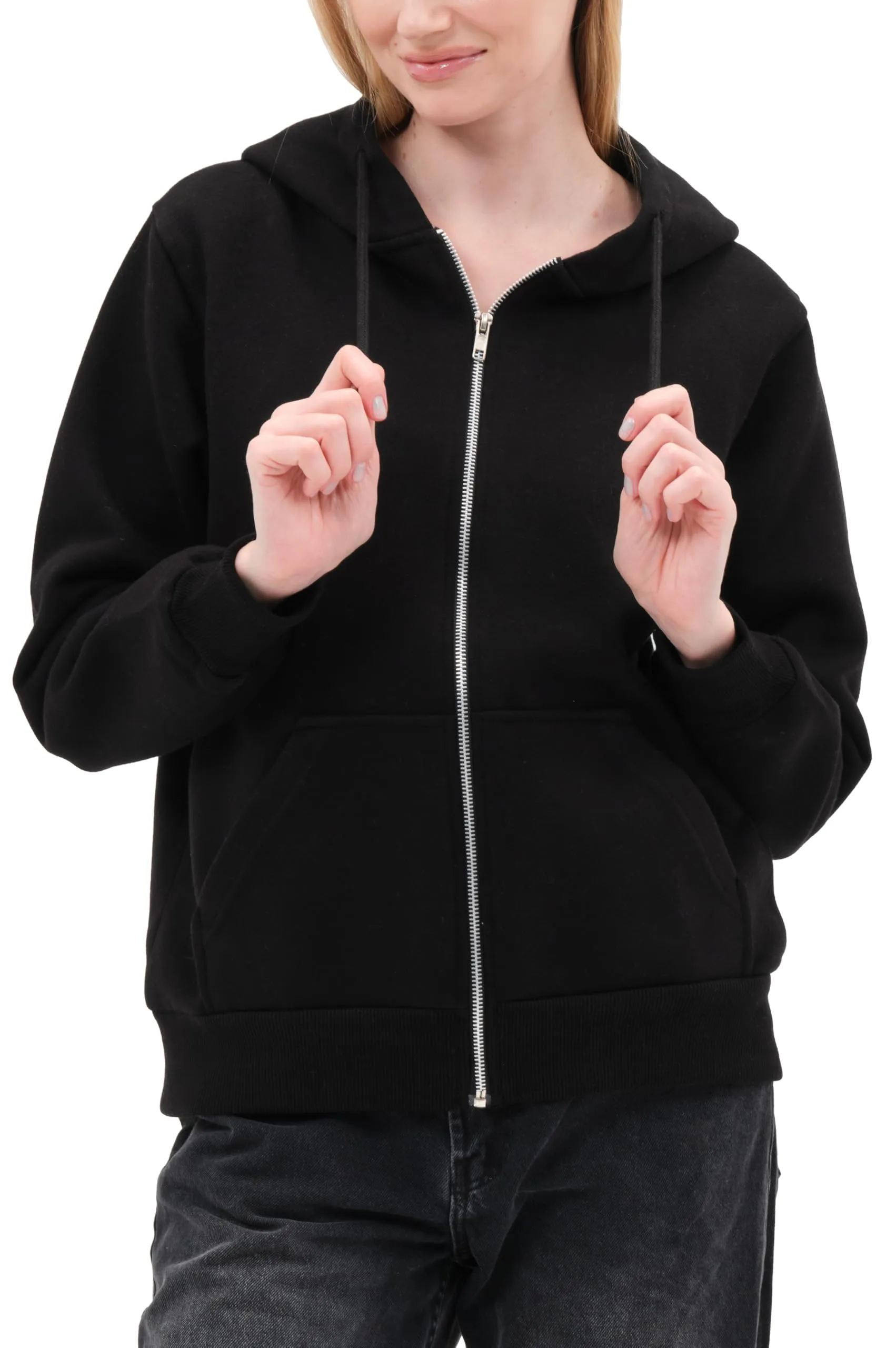 Smith & Solo Felpa da donna con cappuccio in cotone, Slim Fit, Cerniera Nera, XS - immagine 7