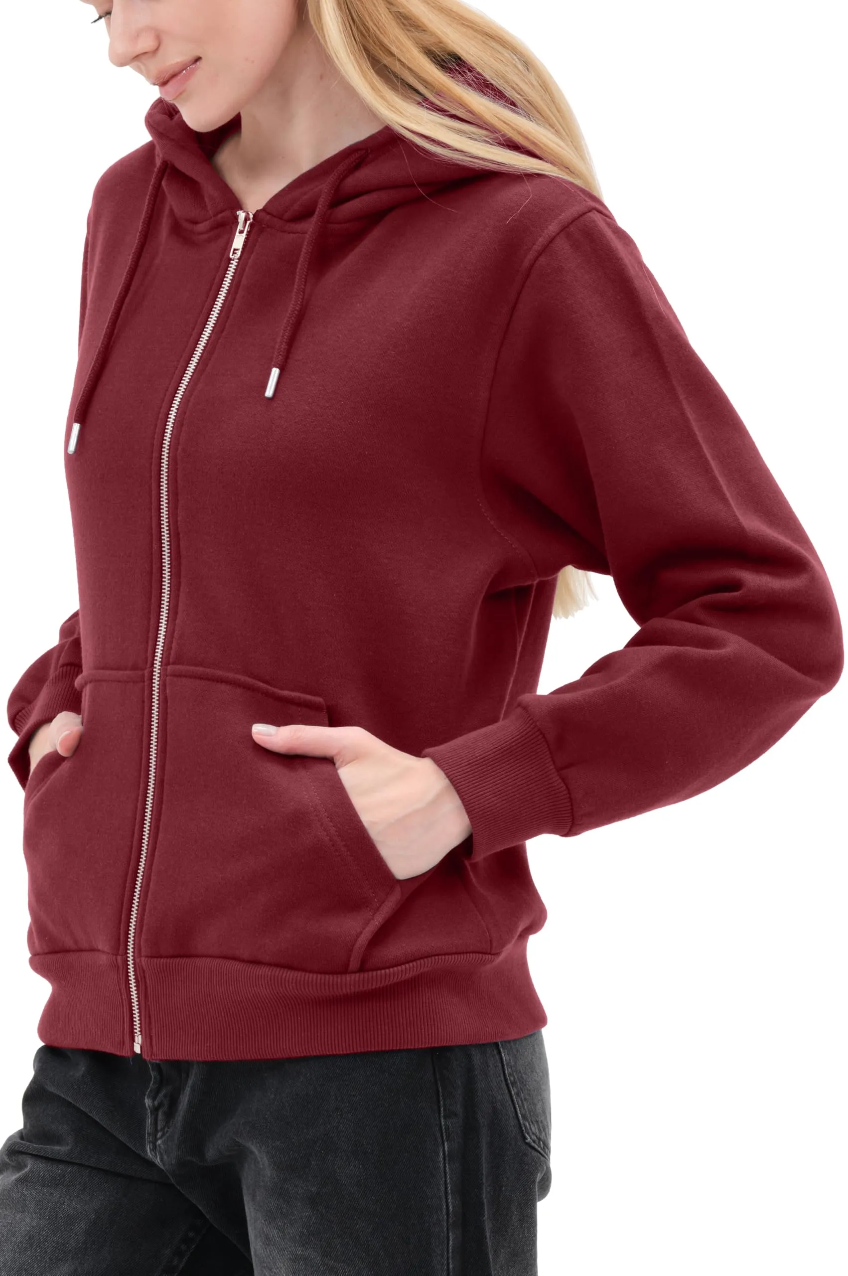 Smith & Solo Felpa da donna con cappuccio in cotone, Slim Fit, Bordeaux, XS - immagine 4