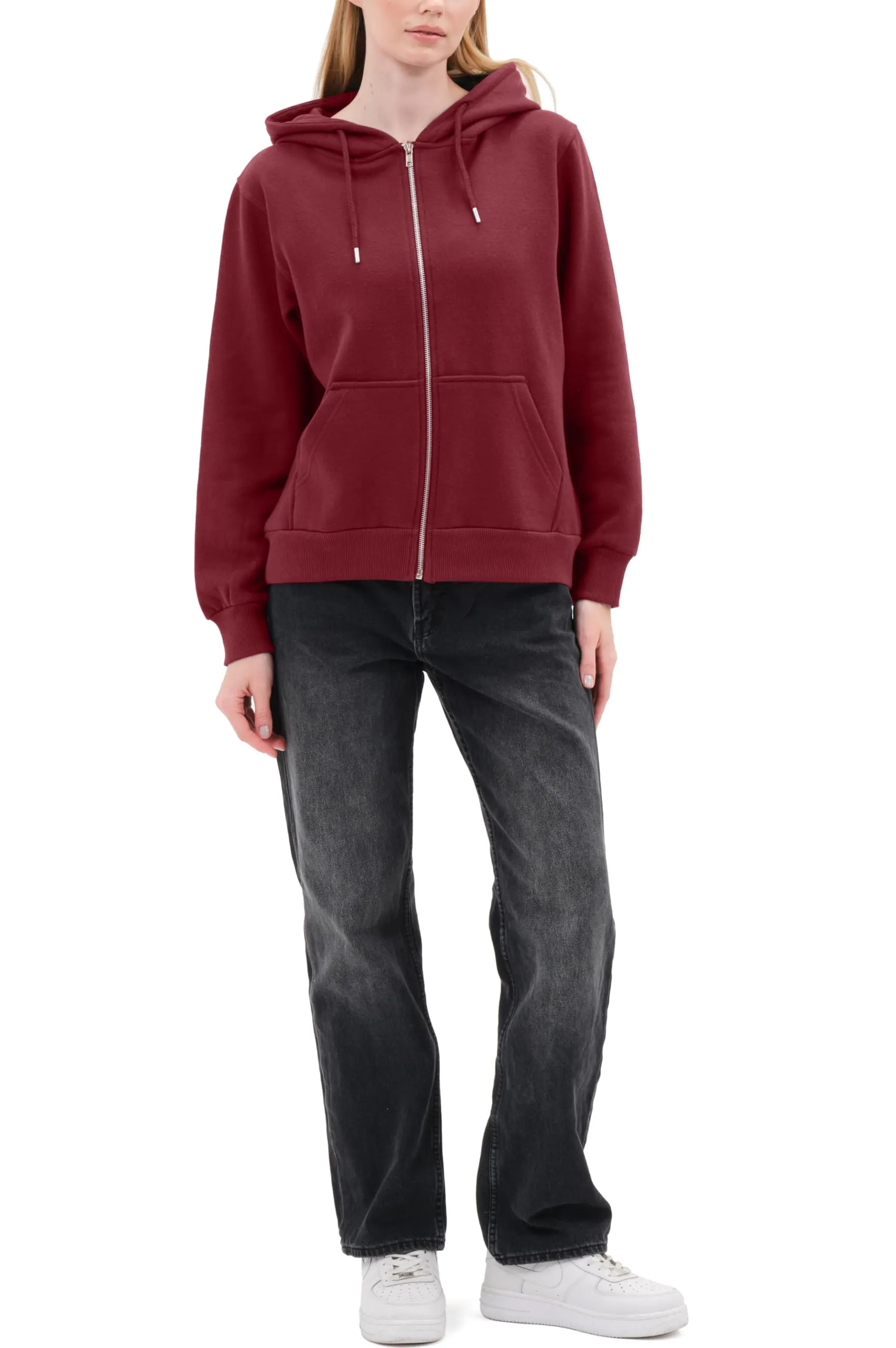 Smith & Solo Felpa da donna con cappuccio in cotone, Slim Fit, Bordeaux, XS - immagine 5