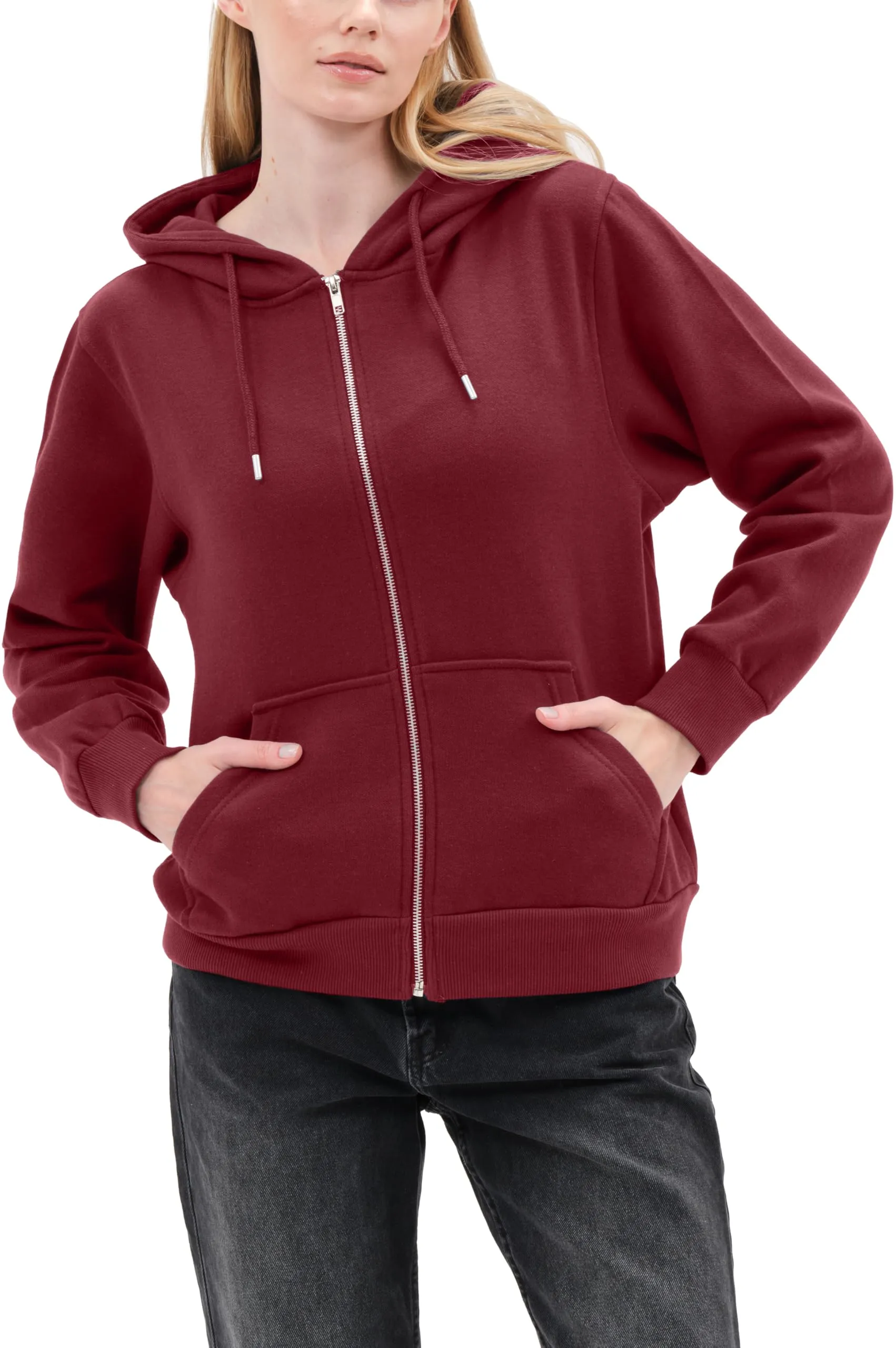 Smith & Solo Felpa da donna con cappuccio in cotone, Slim Fit, Bordeaux, XS - immagine 7