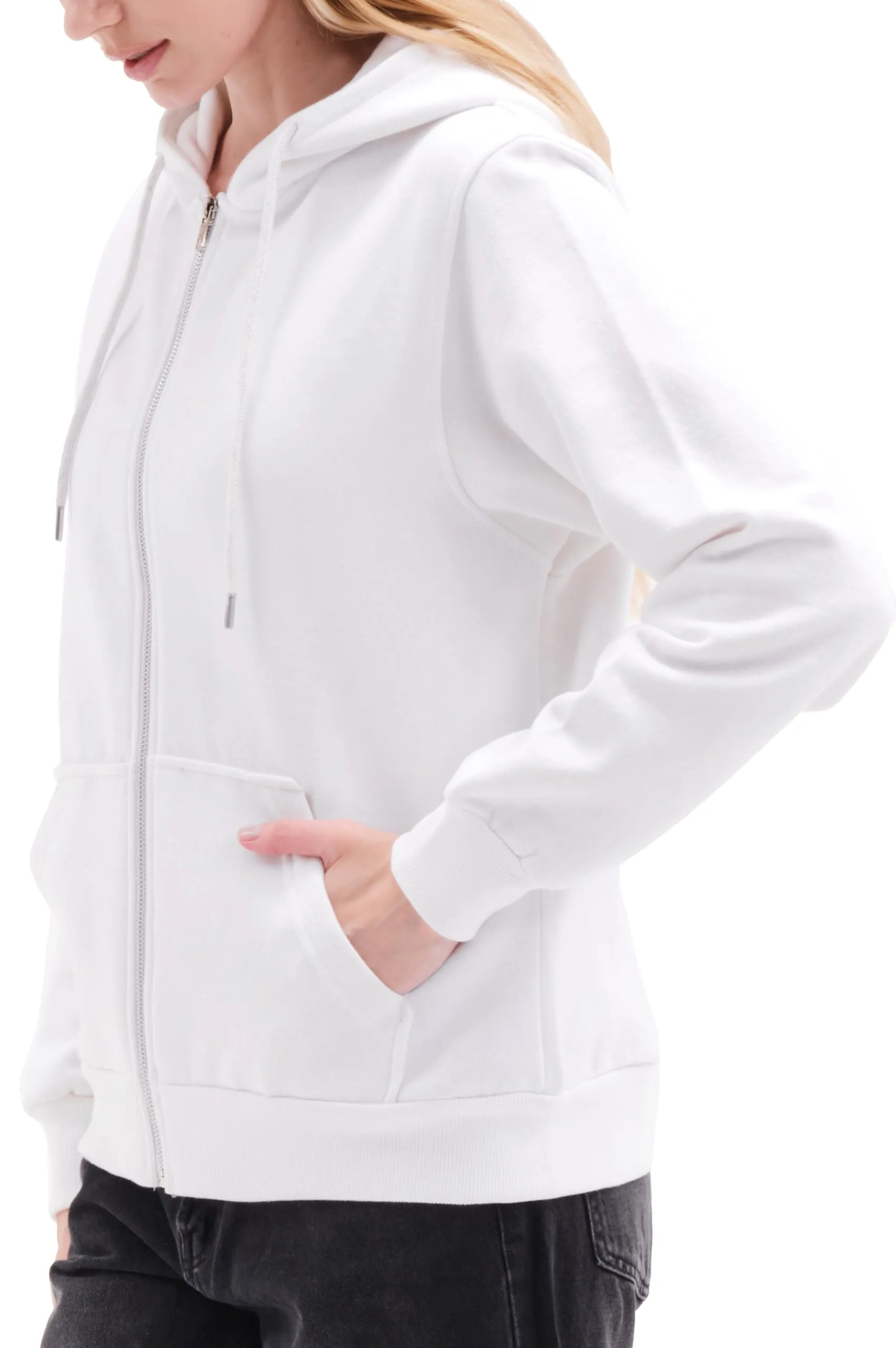 Smith & Solo Felpa da donna con cappuccio in cotone slim fit, Cerniera Bianca, XS - immagine 4