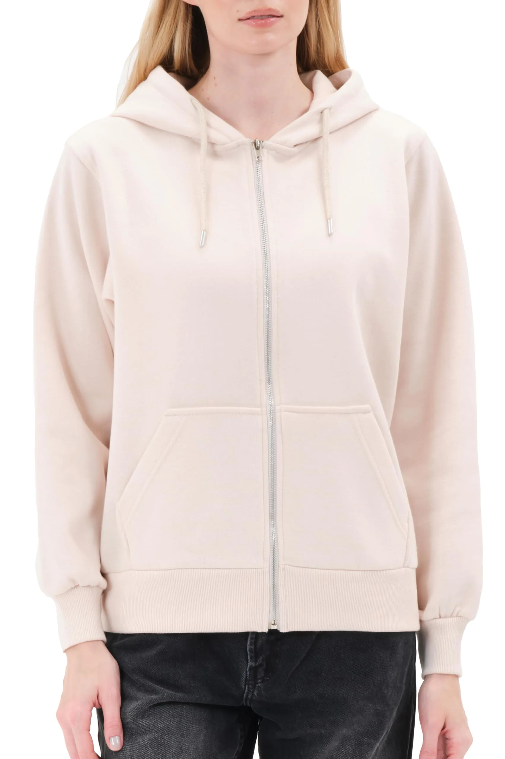 Smith & Solo Felpa da donna con cappuccio in cotone, slim fit, Rosa-zip, Taglia L - immagine 1