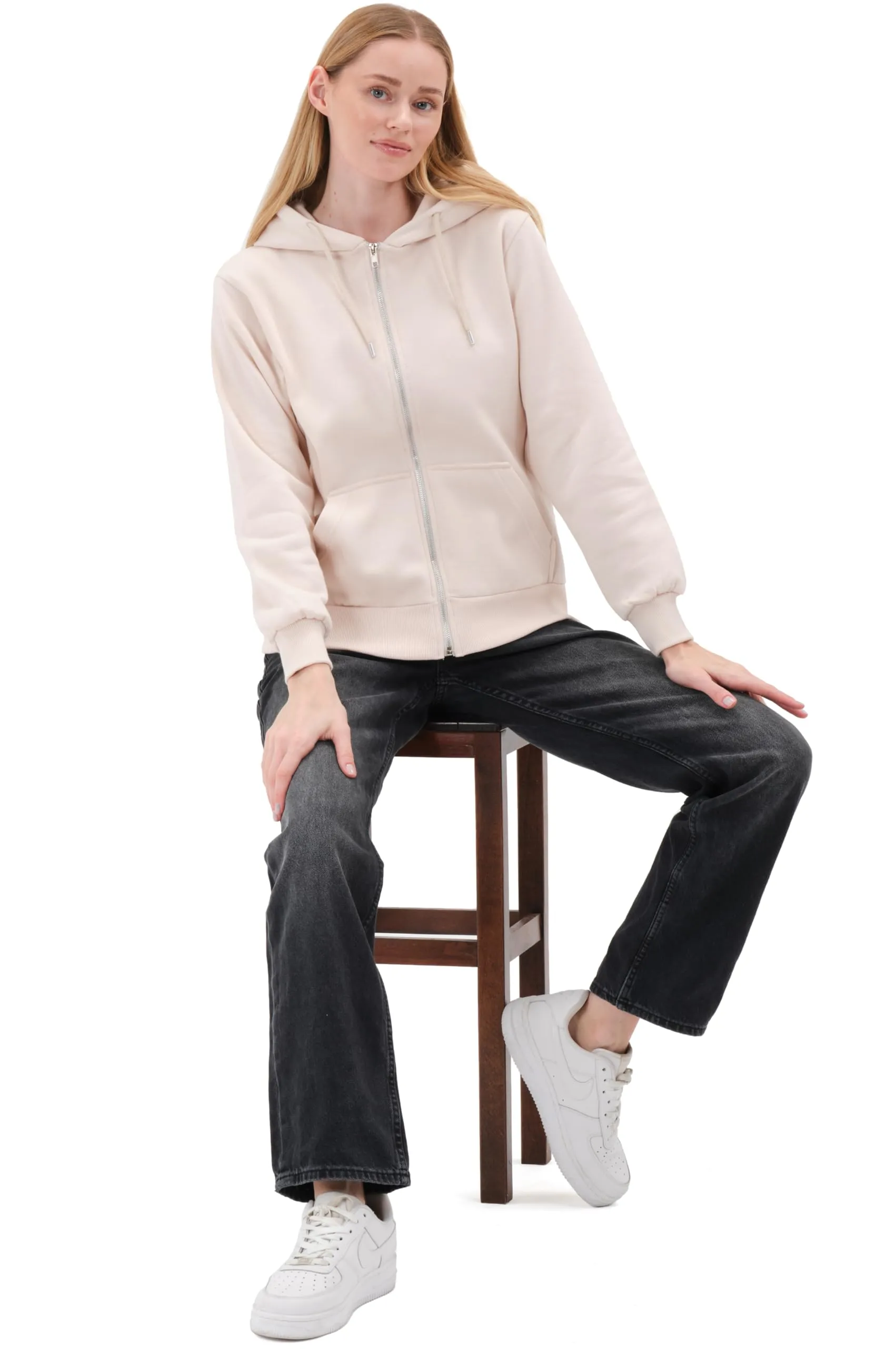 Smith & Solo Felpa da donna con cappuccio in cotone, Slim Fit, Rosa-zip, XS - immagine 2