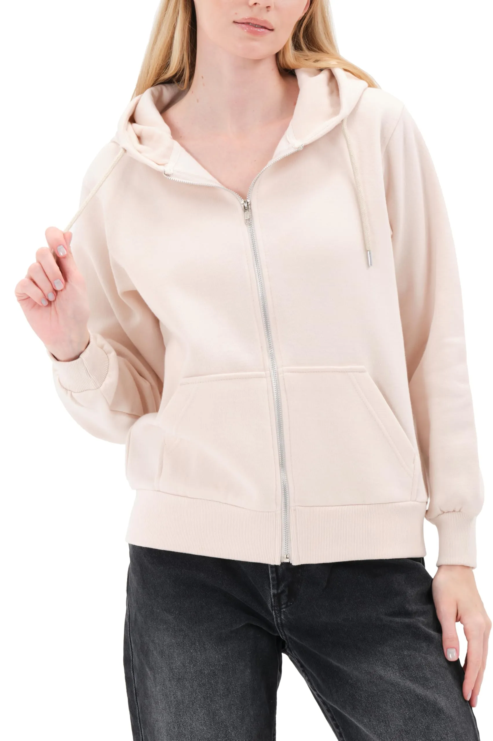 Smith & Solo Felpa da donna con cappuccio in cotone, Slim Fit, Rosa-zip, XS - immagine 4