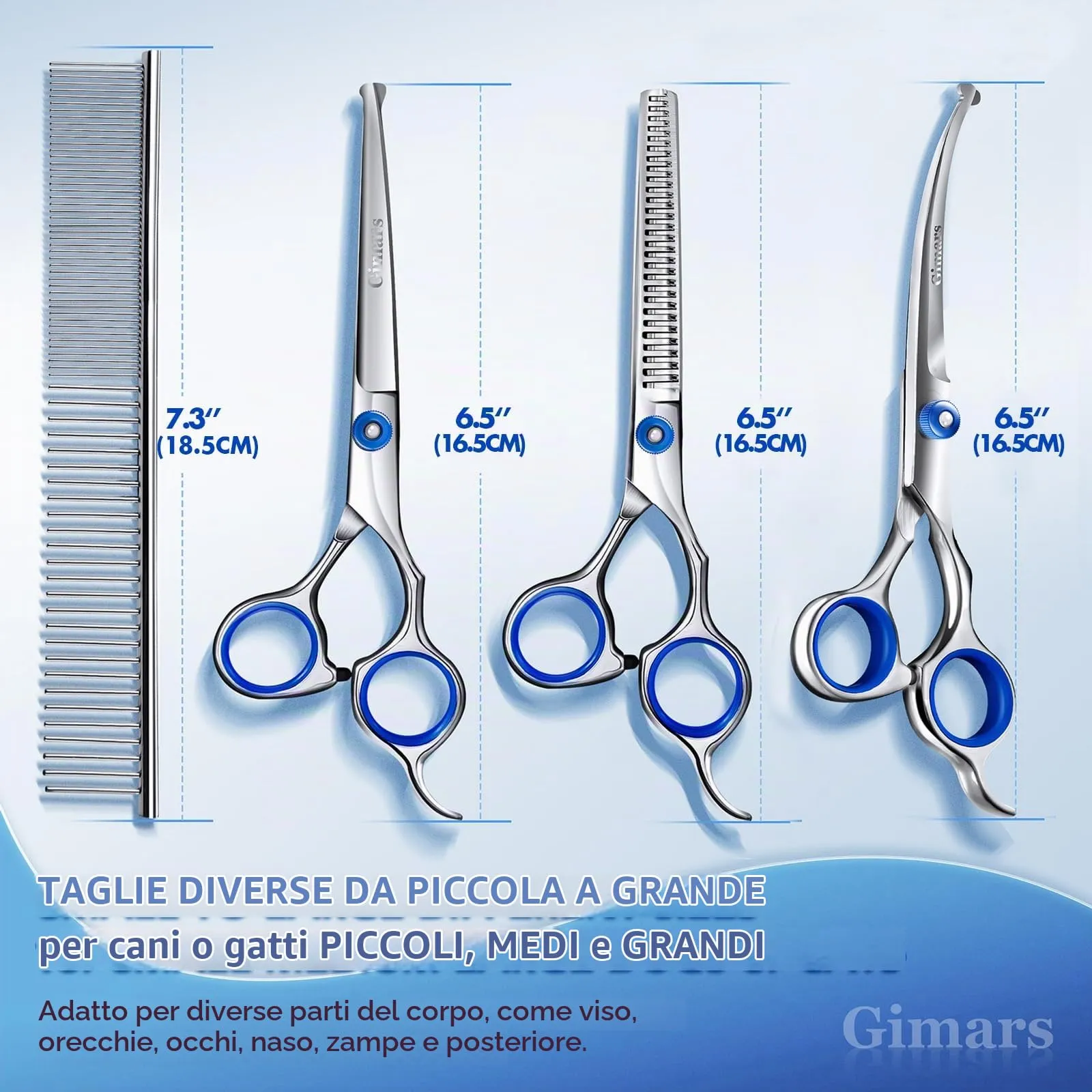Gimars Professional 5 in 1 Dog Grooming Scissors Set with Round Safety Tip, Straight and Curved Titanium Coated Shears - immagine 2