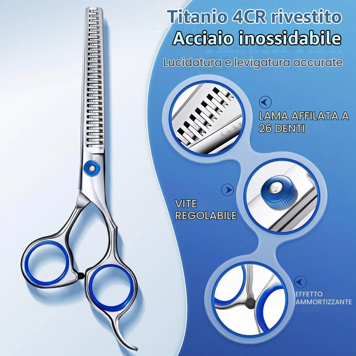 Gimars Professional 5 in 1 Dog Grooming Scissors Set with Round Safety Tip, Straight and Curved Titanium Coated Shears - immagine 3