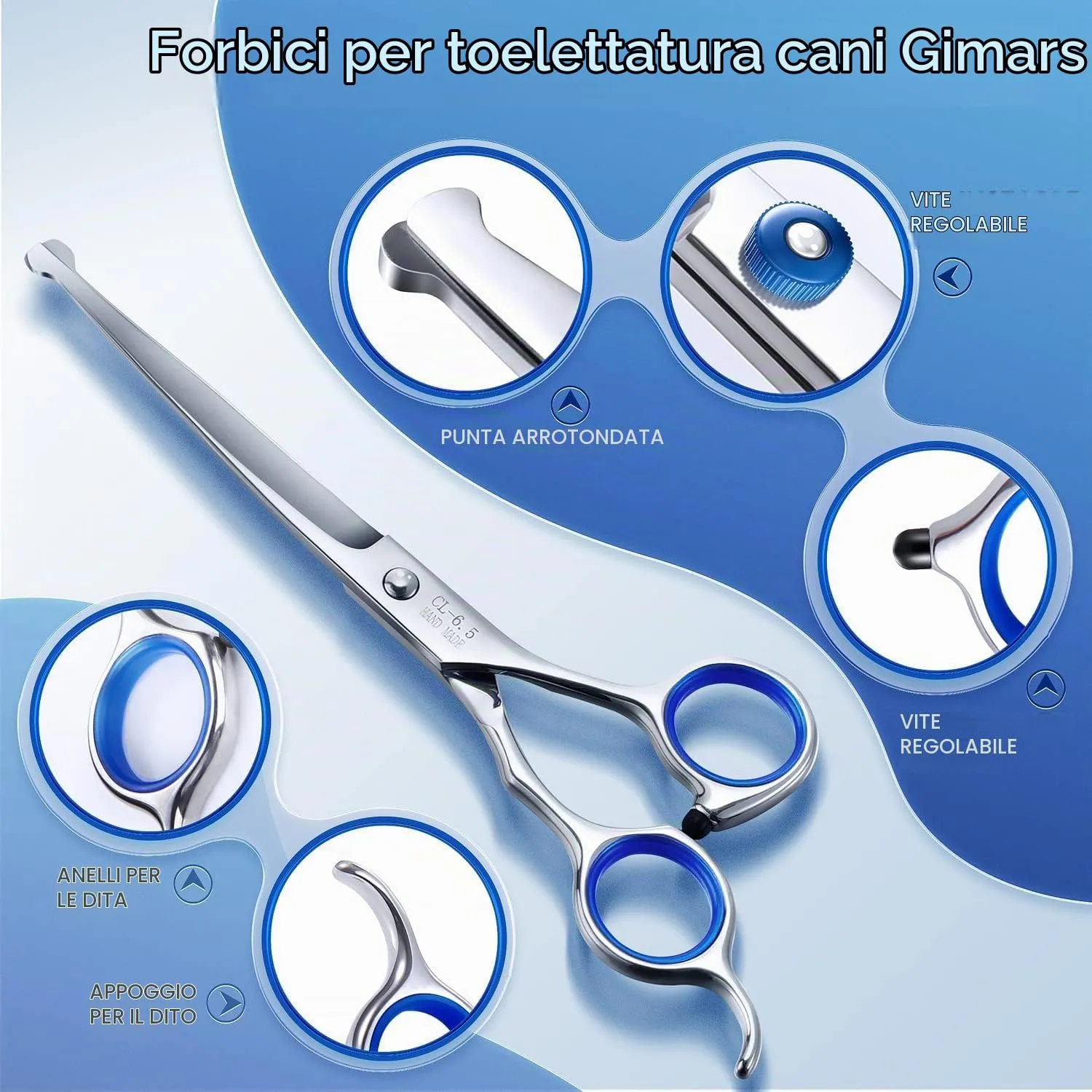 Gimars Professional 5 in 1 Dog Grooming Scissors Set with Round Safety Tip, Straight and Curved Titanium Coated Shears - immagine 4