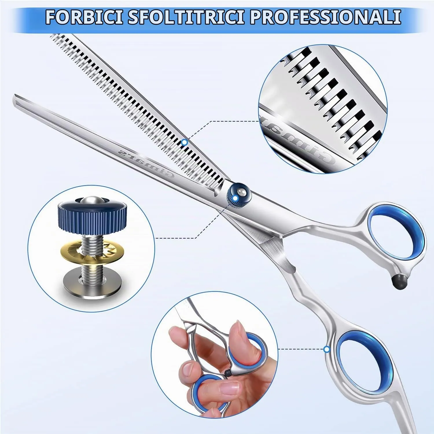 Gimars Professional 5 in 1 Dog Grooming Scissors Set with Round Safety Tip, Straight and Curved Titanium Coated Shears - immagine 7