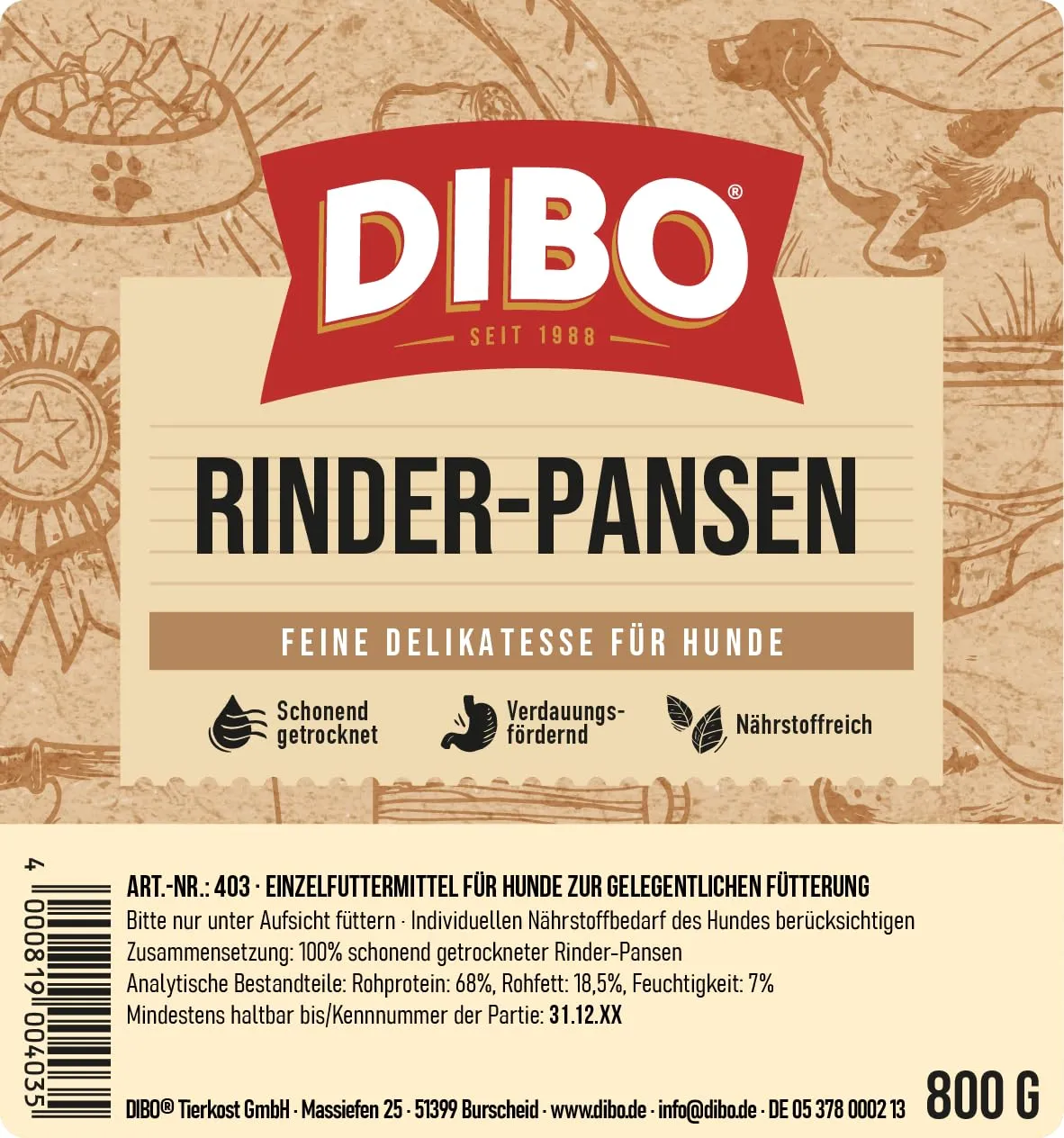 DIBO Pagine di manzo per cani, 800 g - immagine 3