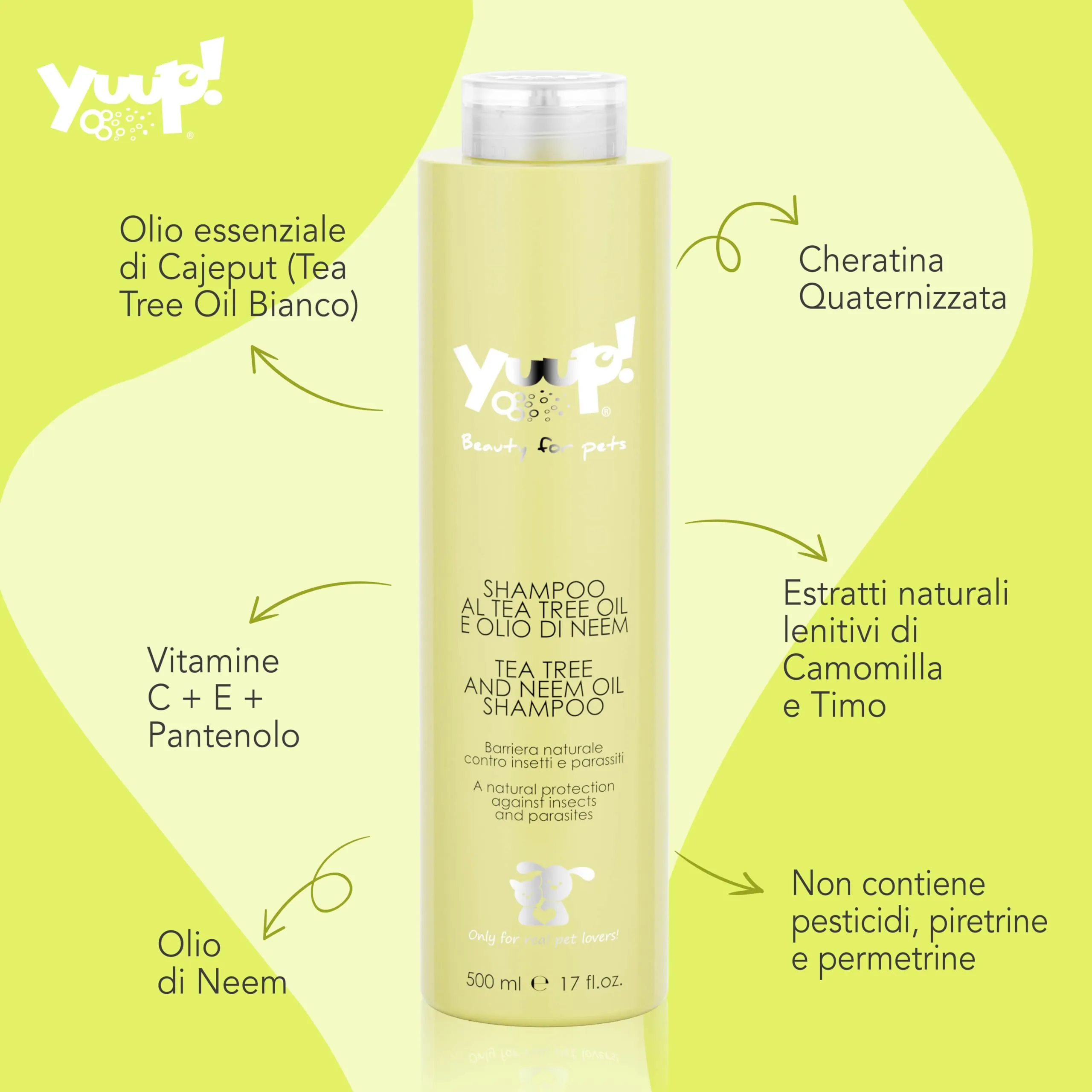 Yuup Shampoo per Cani e Gatti al Tea Tree Oil e Olio di Neem, 500 ml - immagine 2