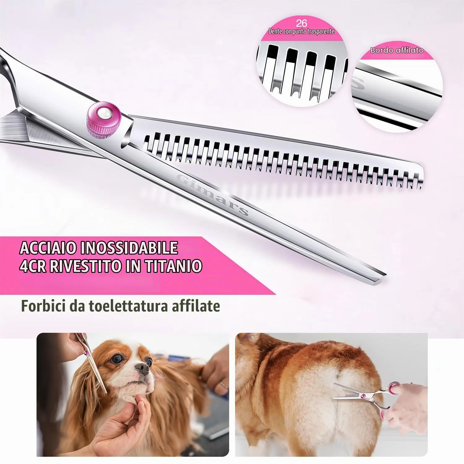 Gimars 5-in-1 Kit di Forbici per Toelettatura per Cani e Gatti in Acciaio Inossidabile 4CR con Punta Rotonda e Custodia - immagine 2