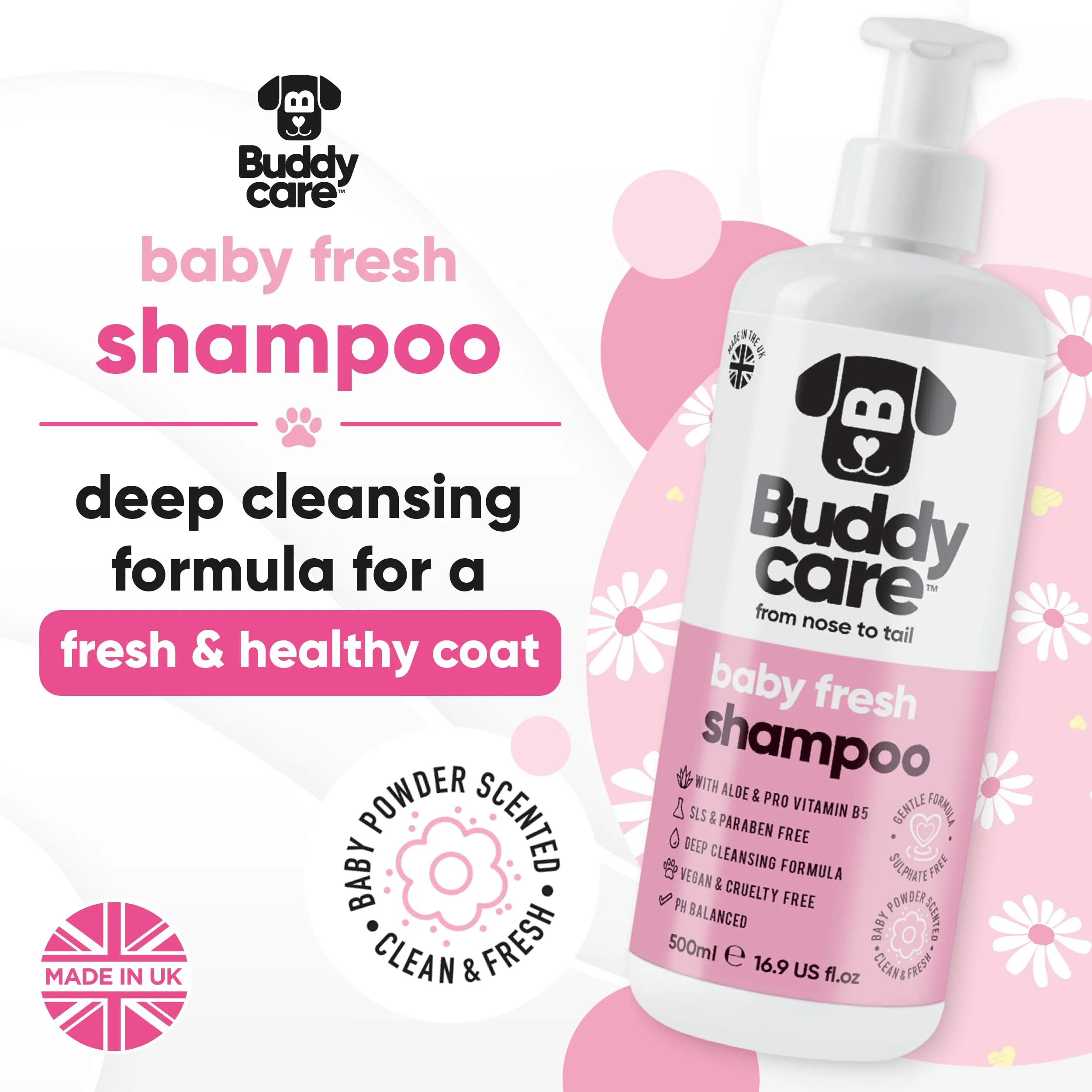 Buddycare Shampoo per Cani Baby Fresh, Detergente Profondo con Aloe Vera e B5 (500ml) - immagine 2