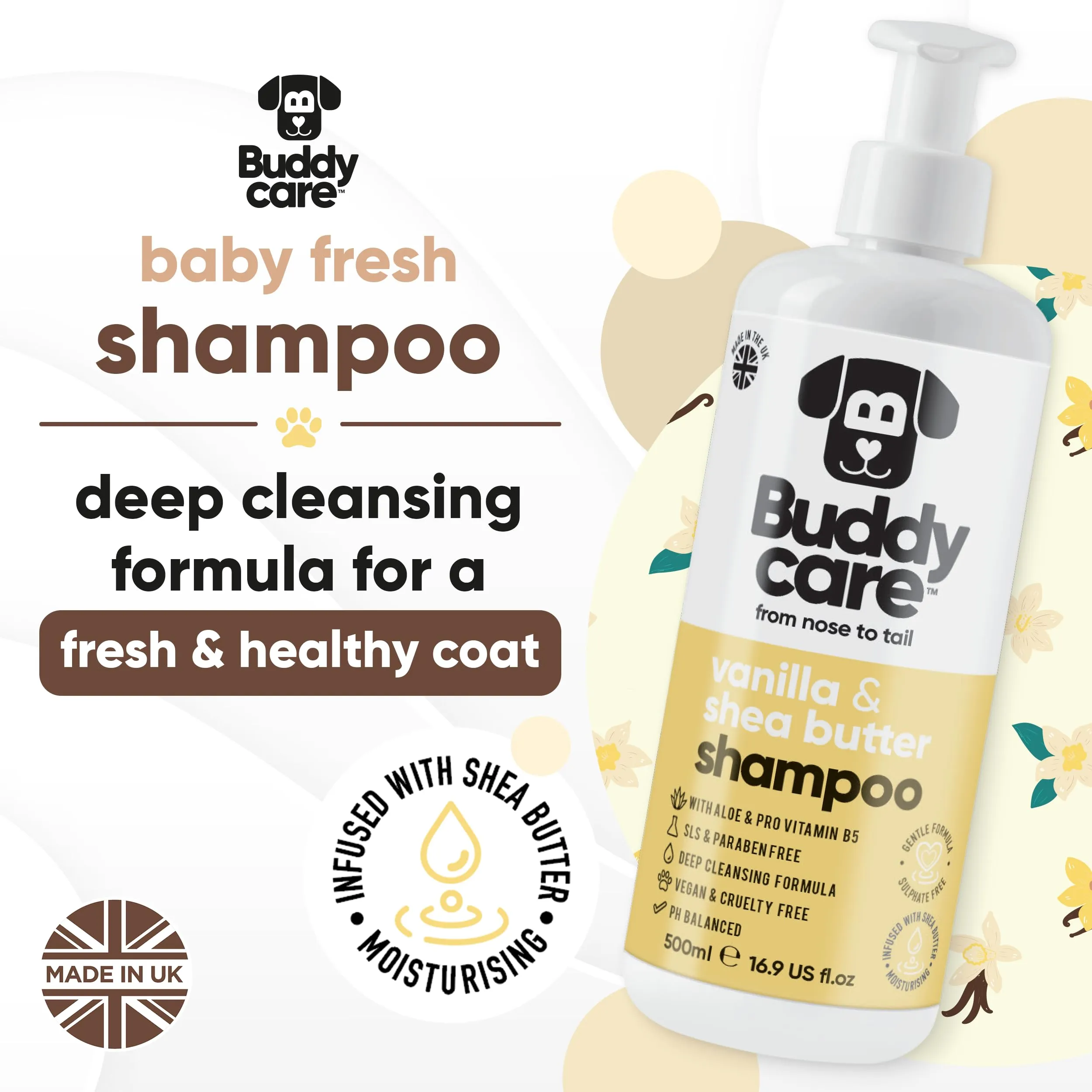 Buddycare Shampoo per Cani alla Vaniglia e al Burro di Karité, Idratante con Aloe Vera e B5, 500 ml - immagine 2