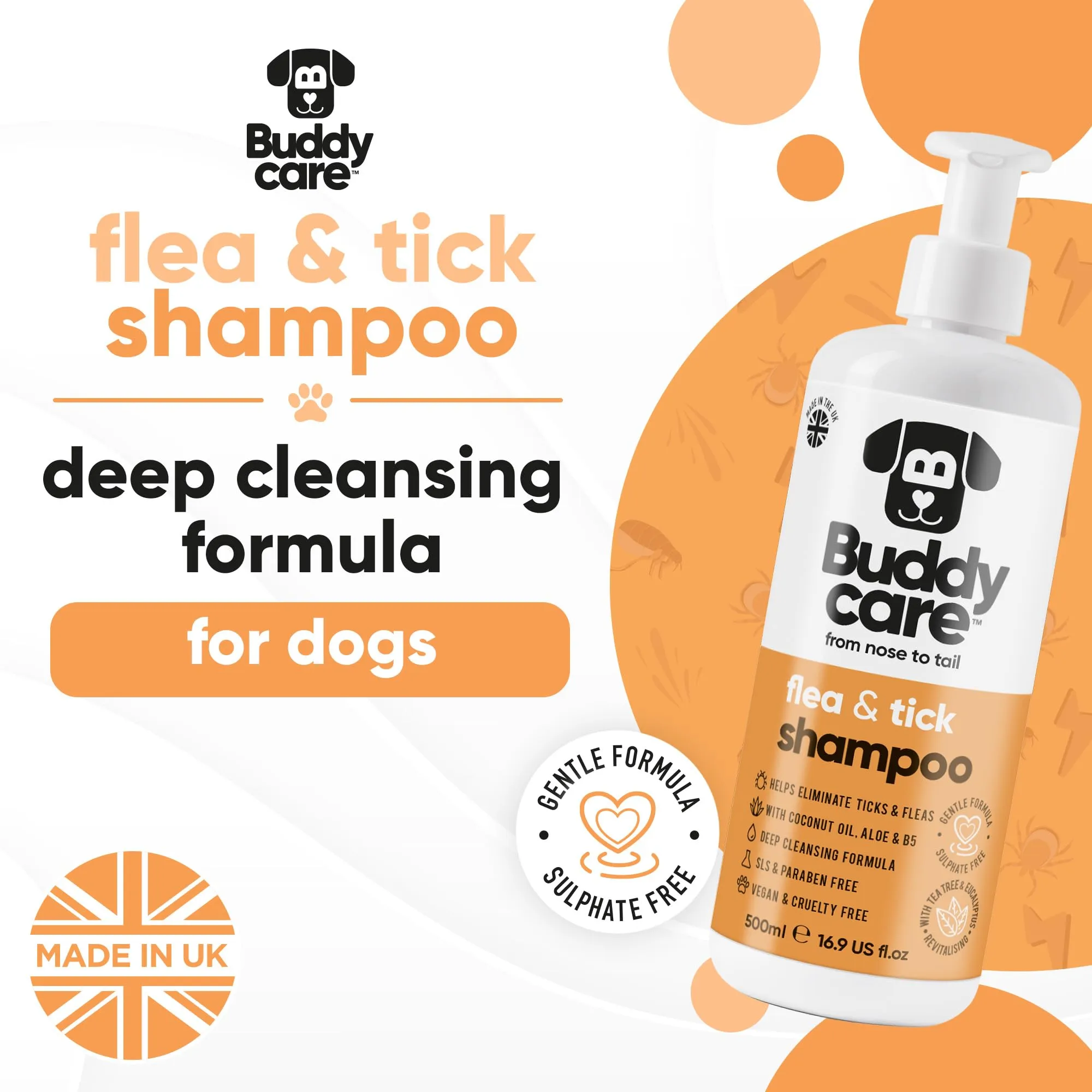 Buddycare Shampoo per Cani Antipulci e Zecche con Tea Tree ed Eucalipto (500ml) - immagine 2