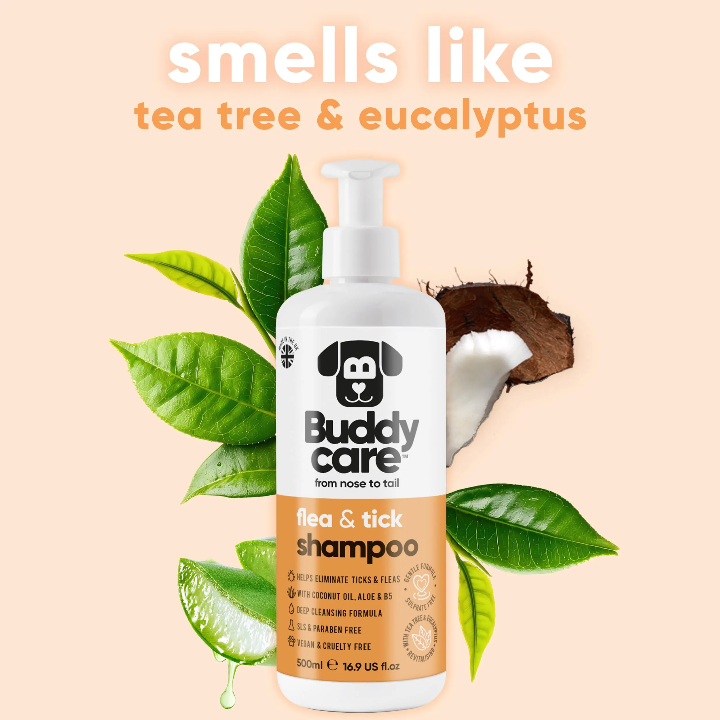 Buddycare Shampoo per Cani Antipulci e Zecche con Tea Tree ed Eucalipto (500ml) - immagine 4