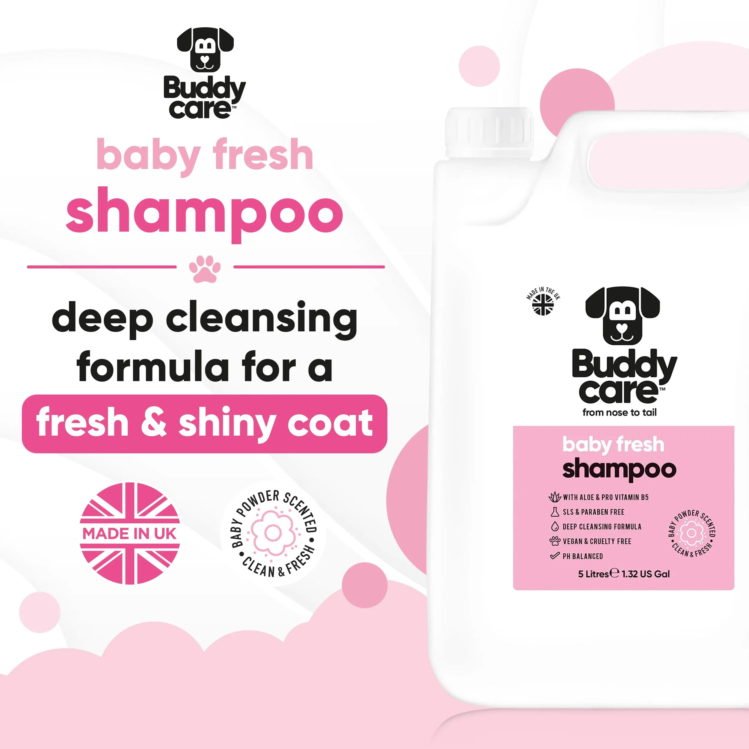 Buddycare Baby Fresh Shampoo per Cani con Aloe Vera e B5, Detergente Profondo (5L) - immagine 2