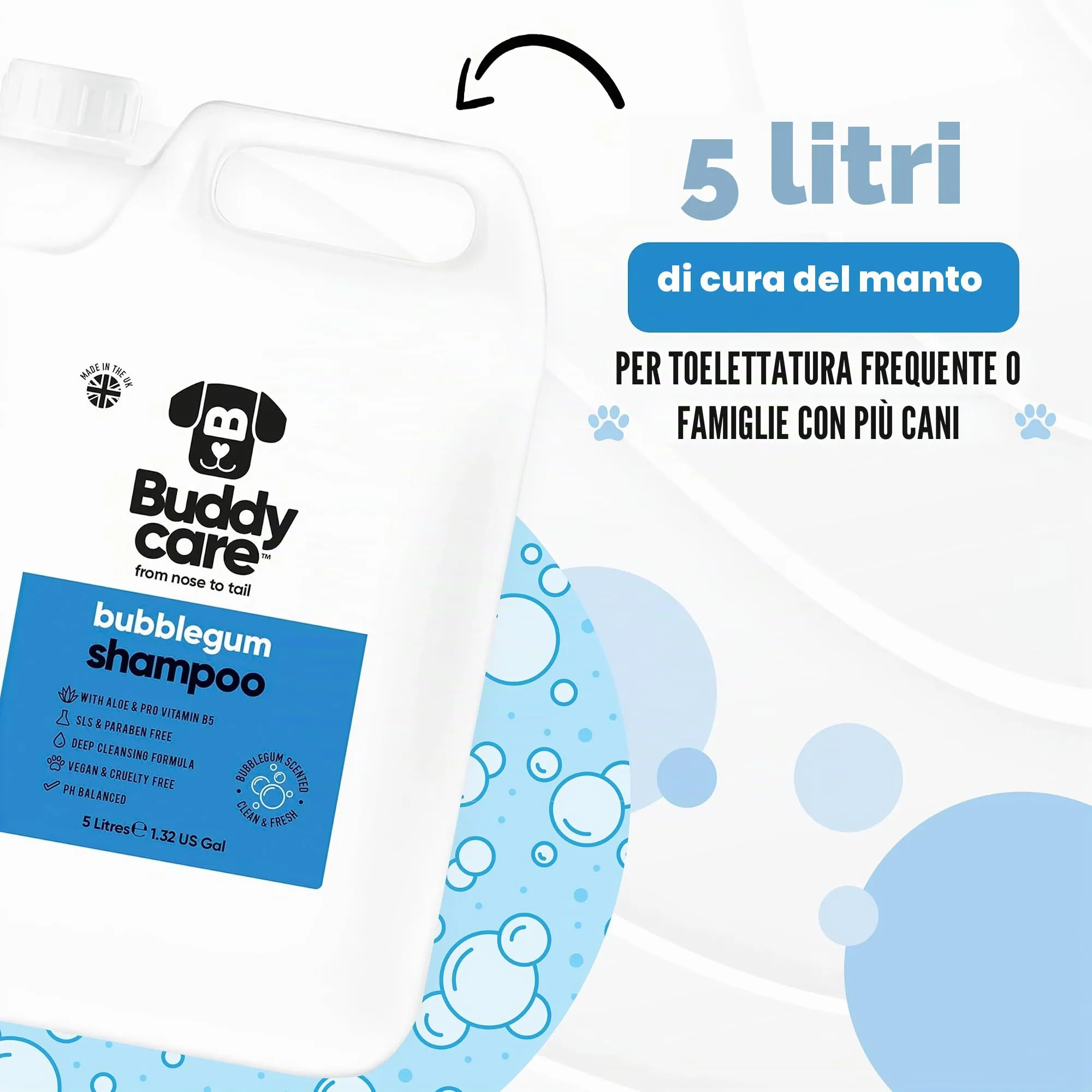 Buddycare Shampoo per cani Bubblegum con Aloe Vera e Pro Vitamina B5, 5L - immagine 6