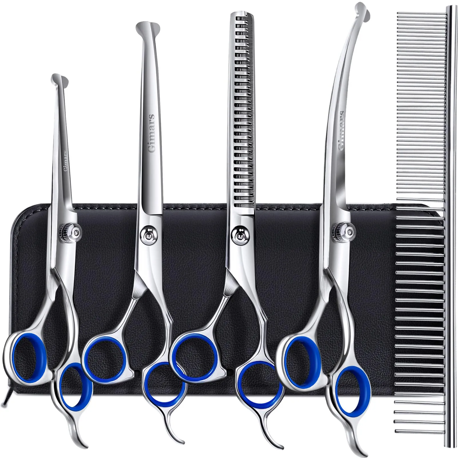 Gimars Professional Dog Grooming Scissors Set 6-in-1, 4CR Stainless Steel with Titanium Coating and Safety Round Tips - immagine 1