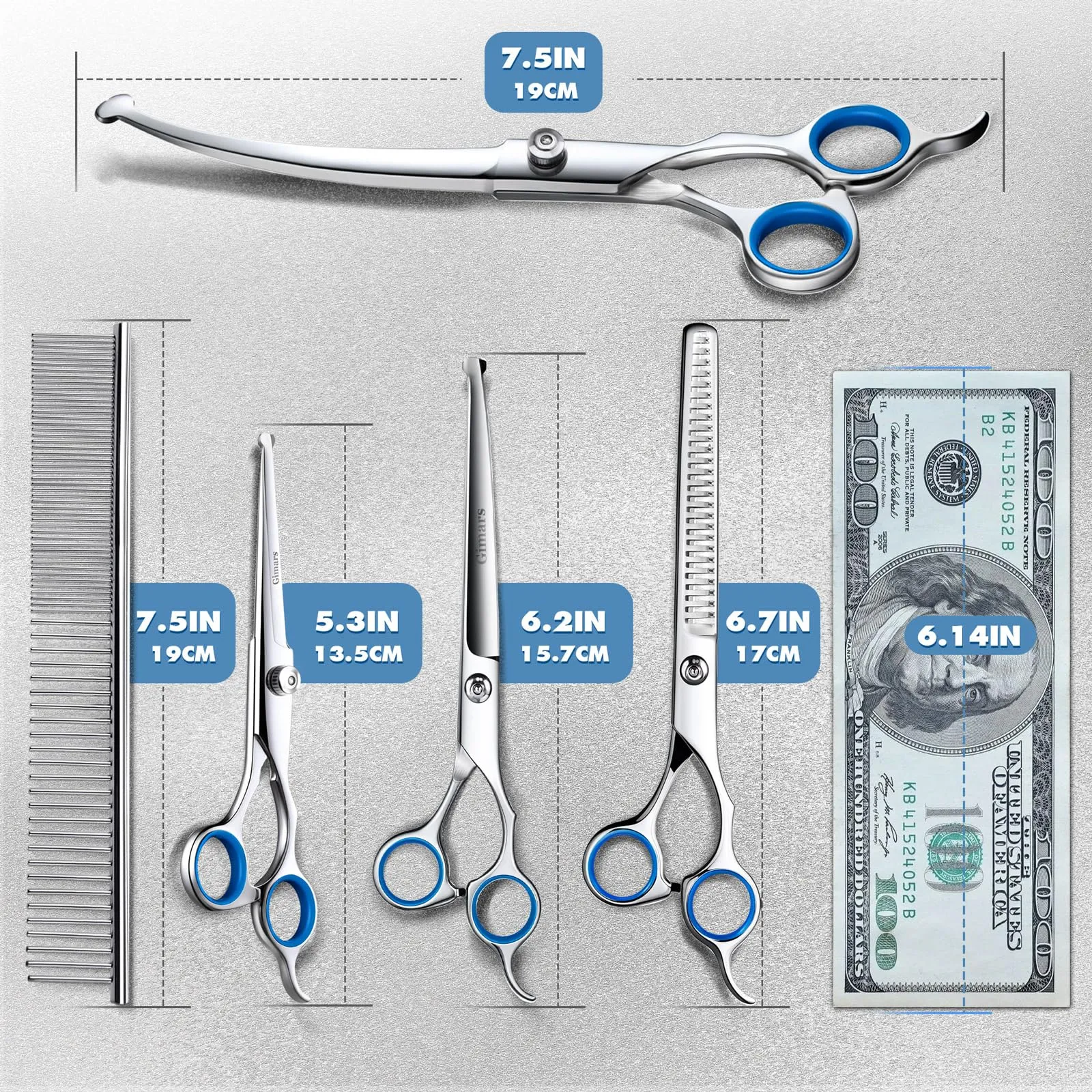 Gimars Professional Dog Grooming Scissors Set 6-in-1, 4CR Stainless Steel with Titanium Coating and Safety Round Tips - immagine 3