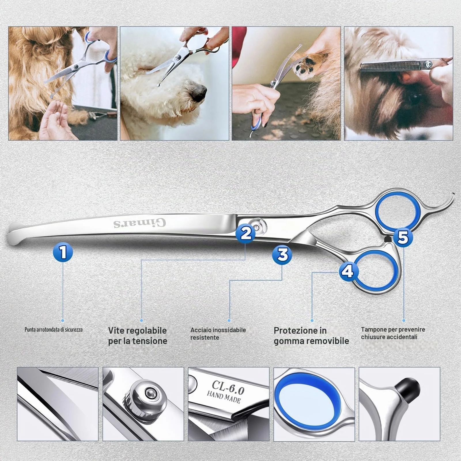 Gimars Professional Dog Grooming Scissors Set 6-in-1, 4CR Stainless Steel with Titanium Coating and Safety Round Tips - immagine 4