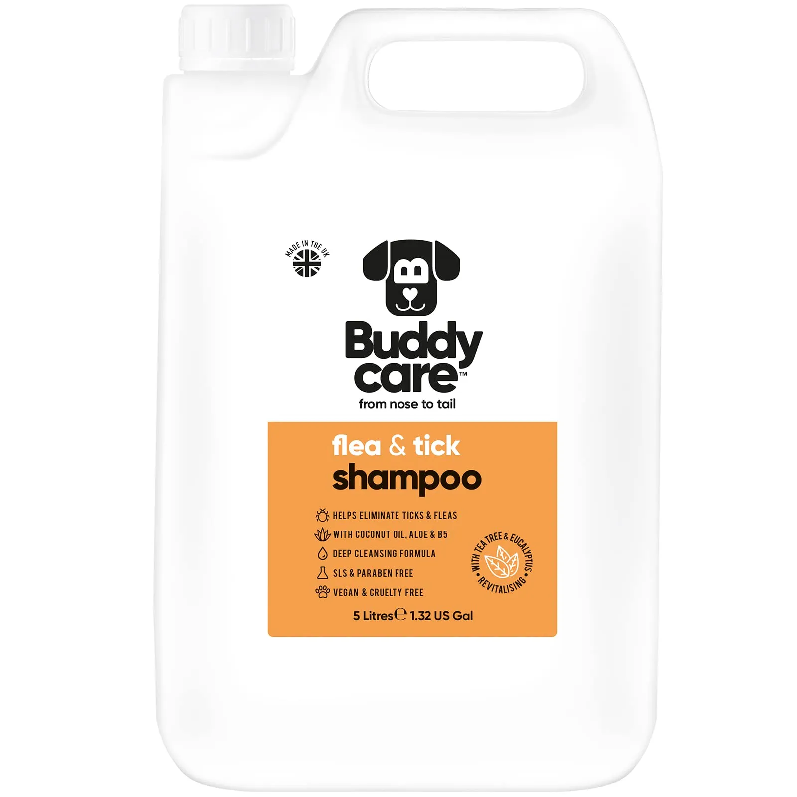 Buddycare Shampoo Antipulci e Zecche per Cani al Tea Tree ed Eucalipto, 5L - immagine 1