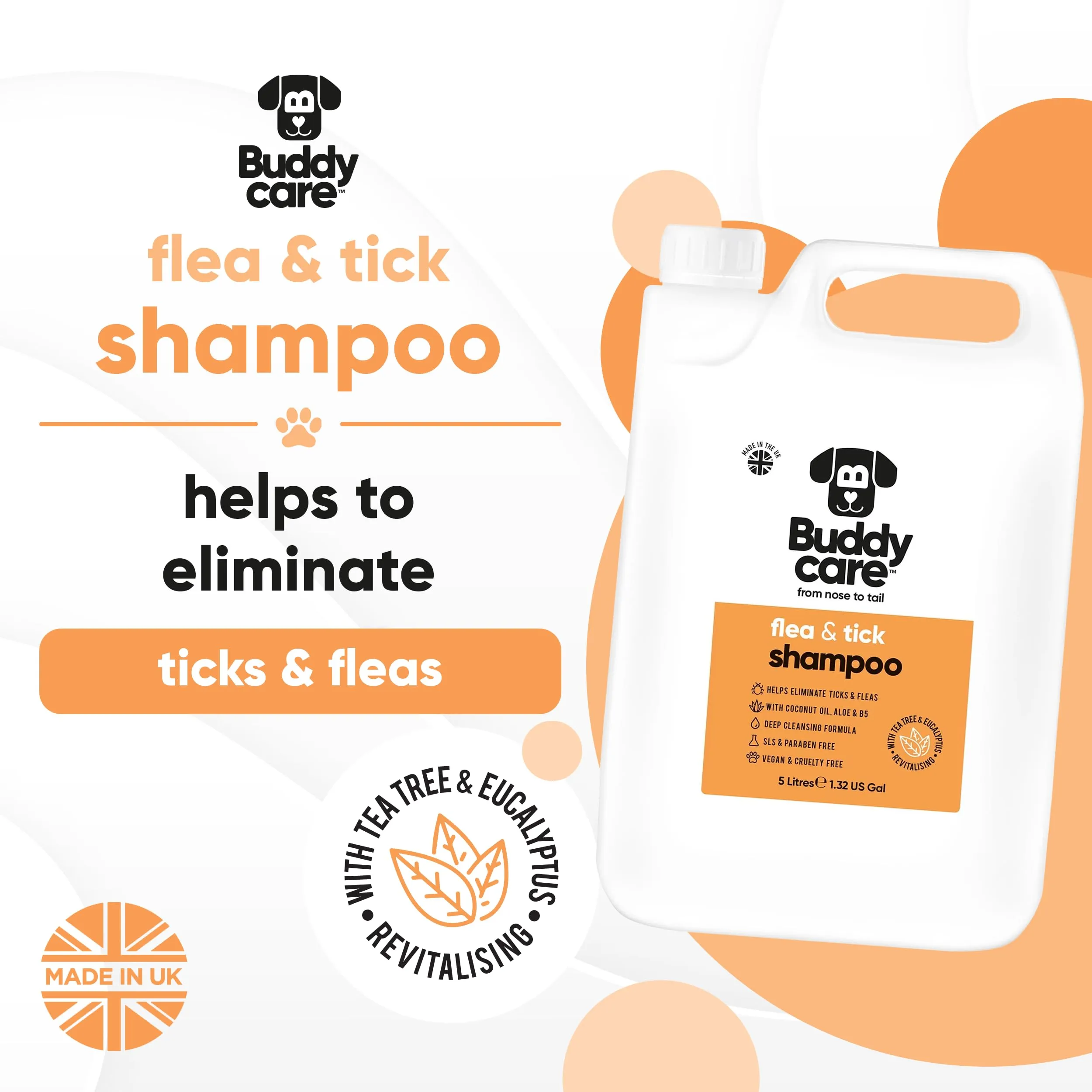 Buddycare Shampoo Antipulci e Zecche per Cani al Tea Tree ed Eucalipto, 5L - immagine 2