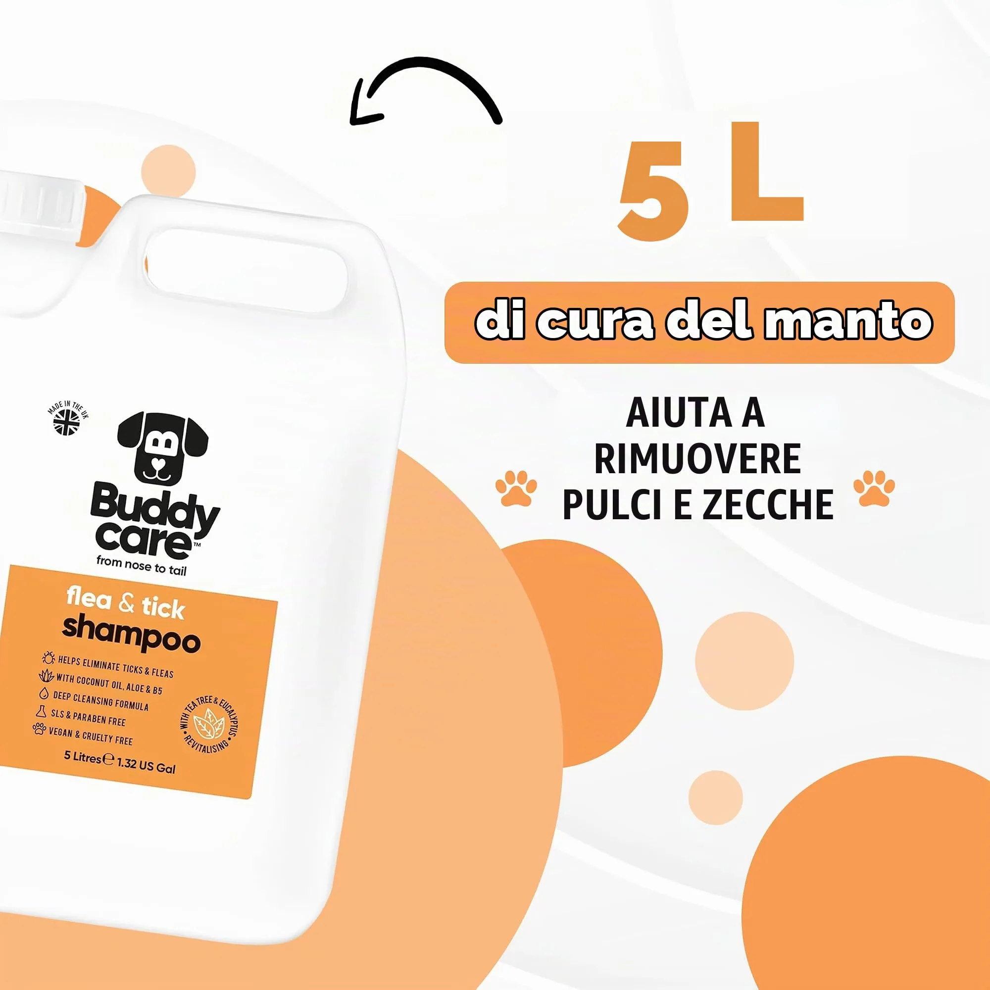 Buddycare Shampoo Antipulci e Zecche per Cani al Tea Tree ed Eucalipto, 5L - immagine 6