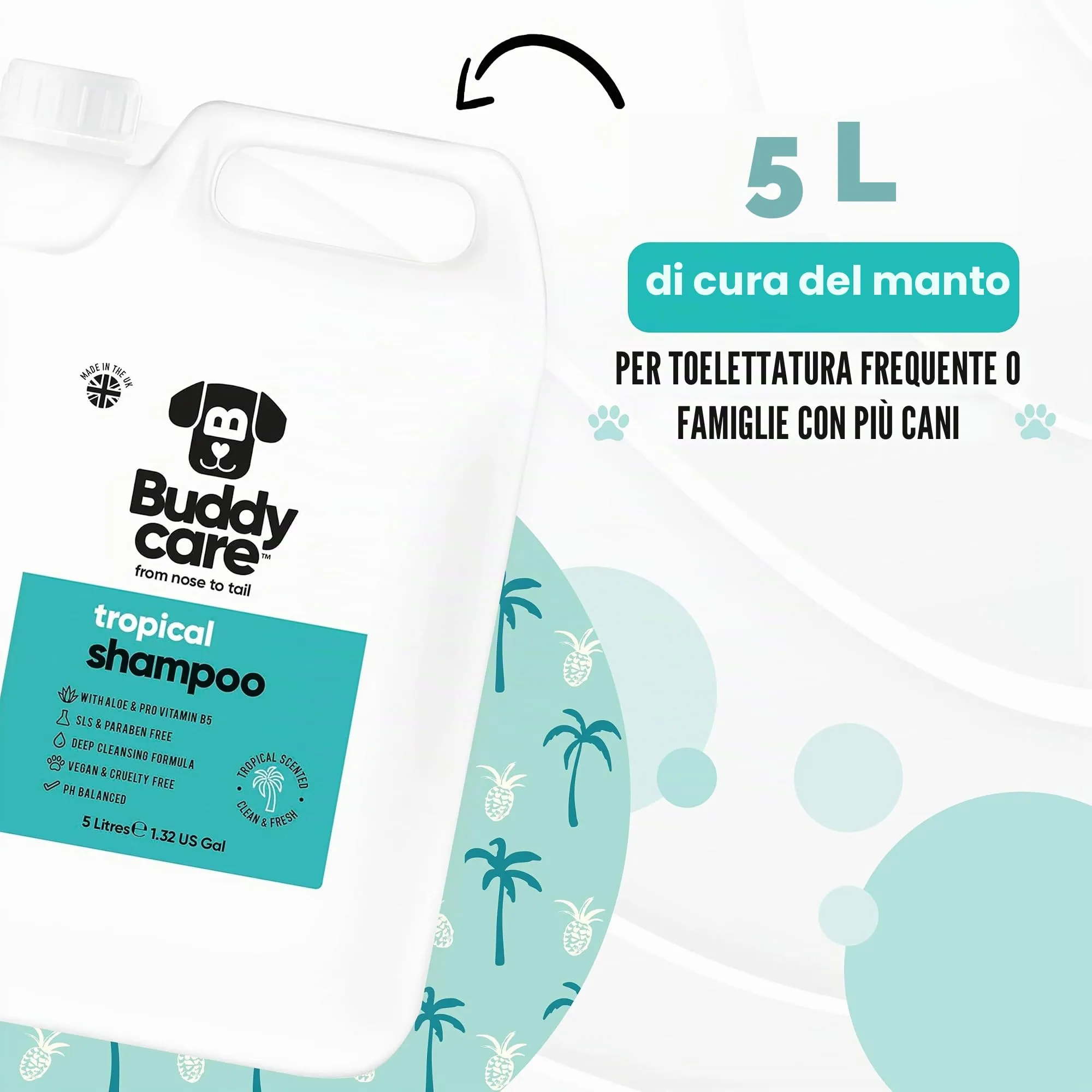 Buddycare Shampoo Tropicale per Cani con Aloe Vera e Pro Vitamina B5, 5L - immagine 6