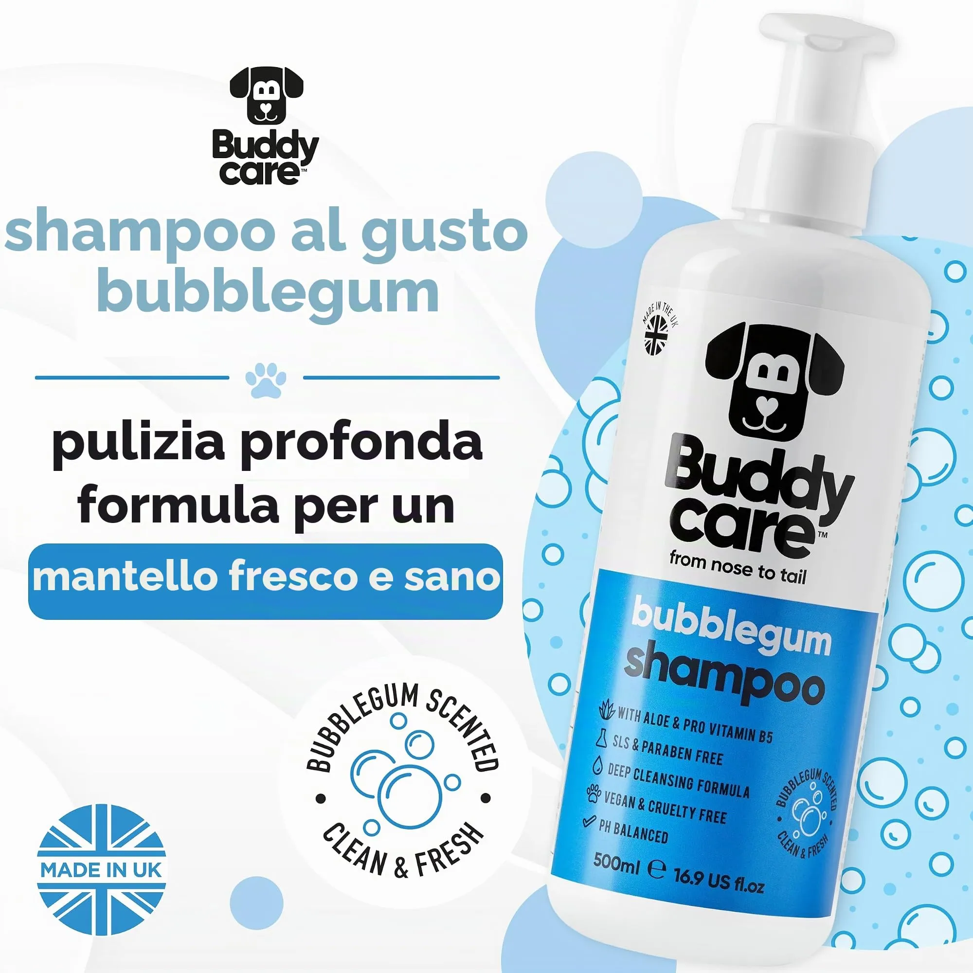 Buddycare Shampoo per cani Bubblegum con Aloe Vera e Pro Vitamina B5, 500 ml - immagine 2