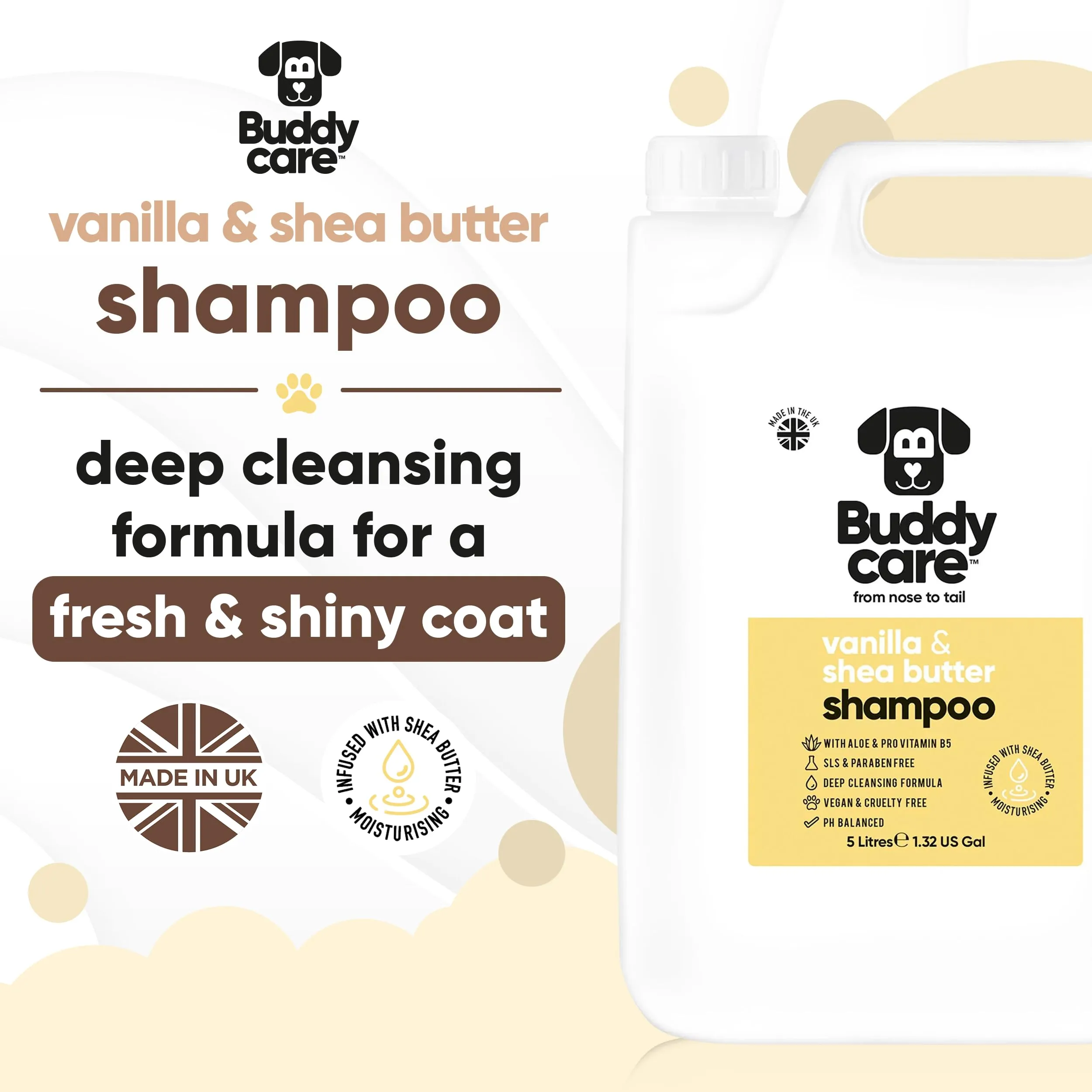 Buddycare Shampoo per Cani alla Vaniglia e Burro di Karité con Aloe Vera e B5, 5L - immagine 2