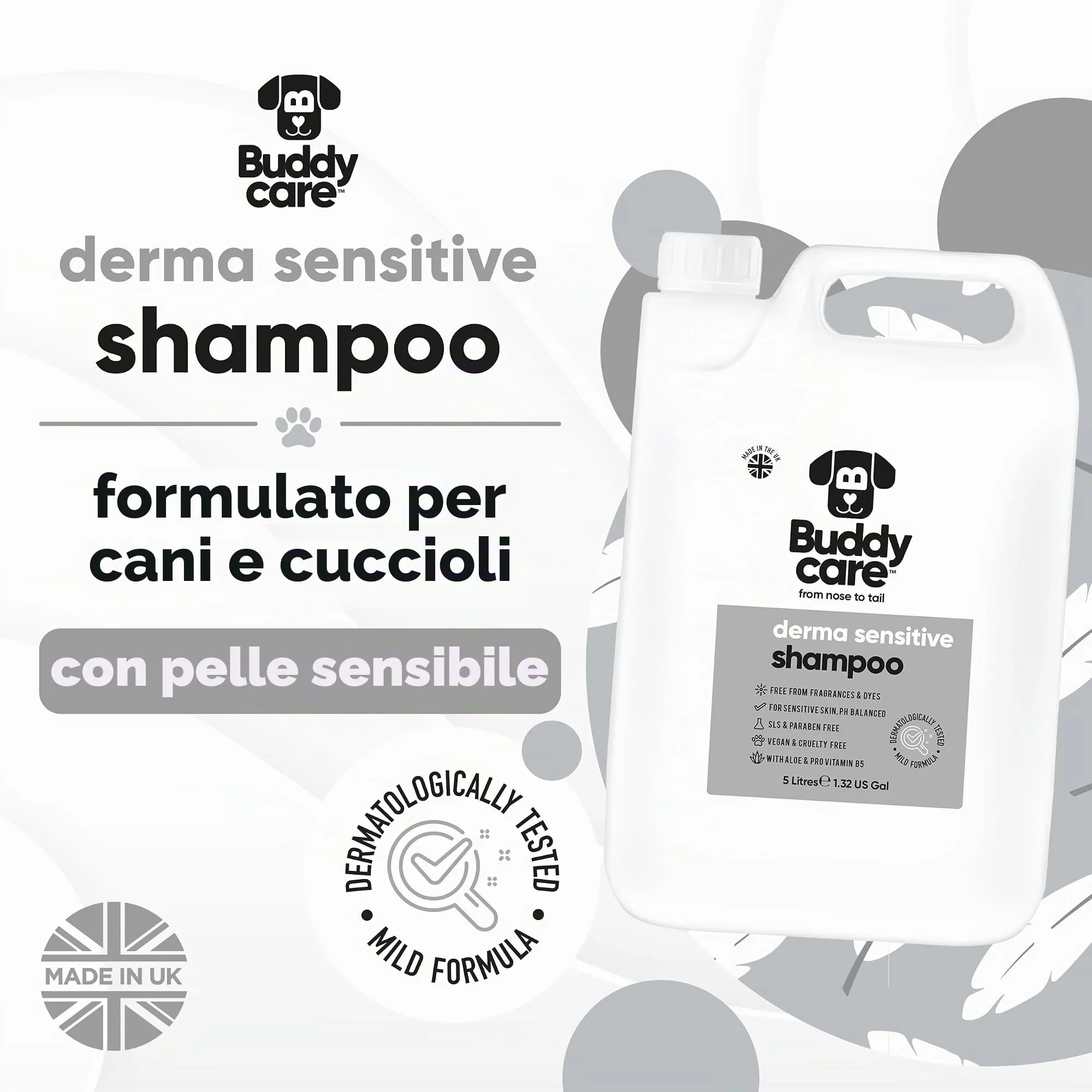 Buddycare Shampoo per Cani Derma Sensitive con Aloe Vera e Pro Vitamina B5, 5L - immagine 2
