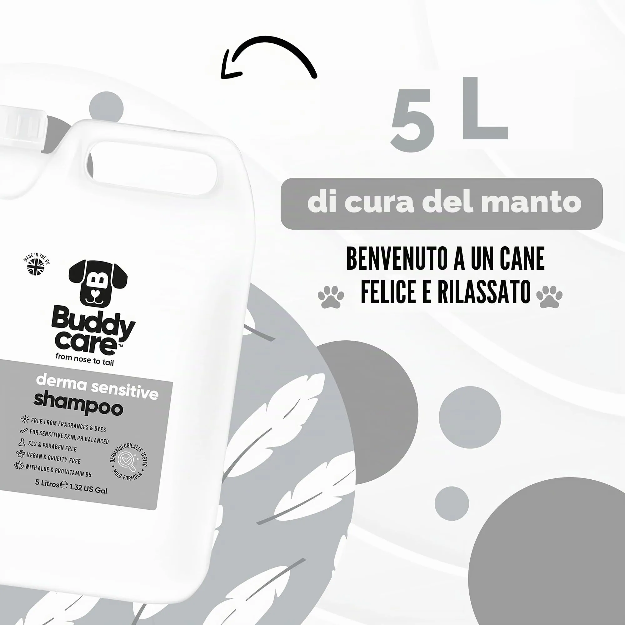 Buddycare Shampoo per Cani Derma Sensitive con Aloe Vera e Pro Vitamina B5, 5L - immagine 6