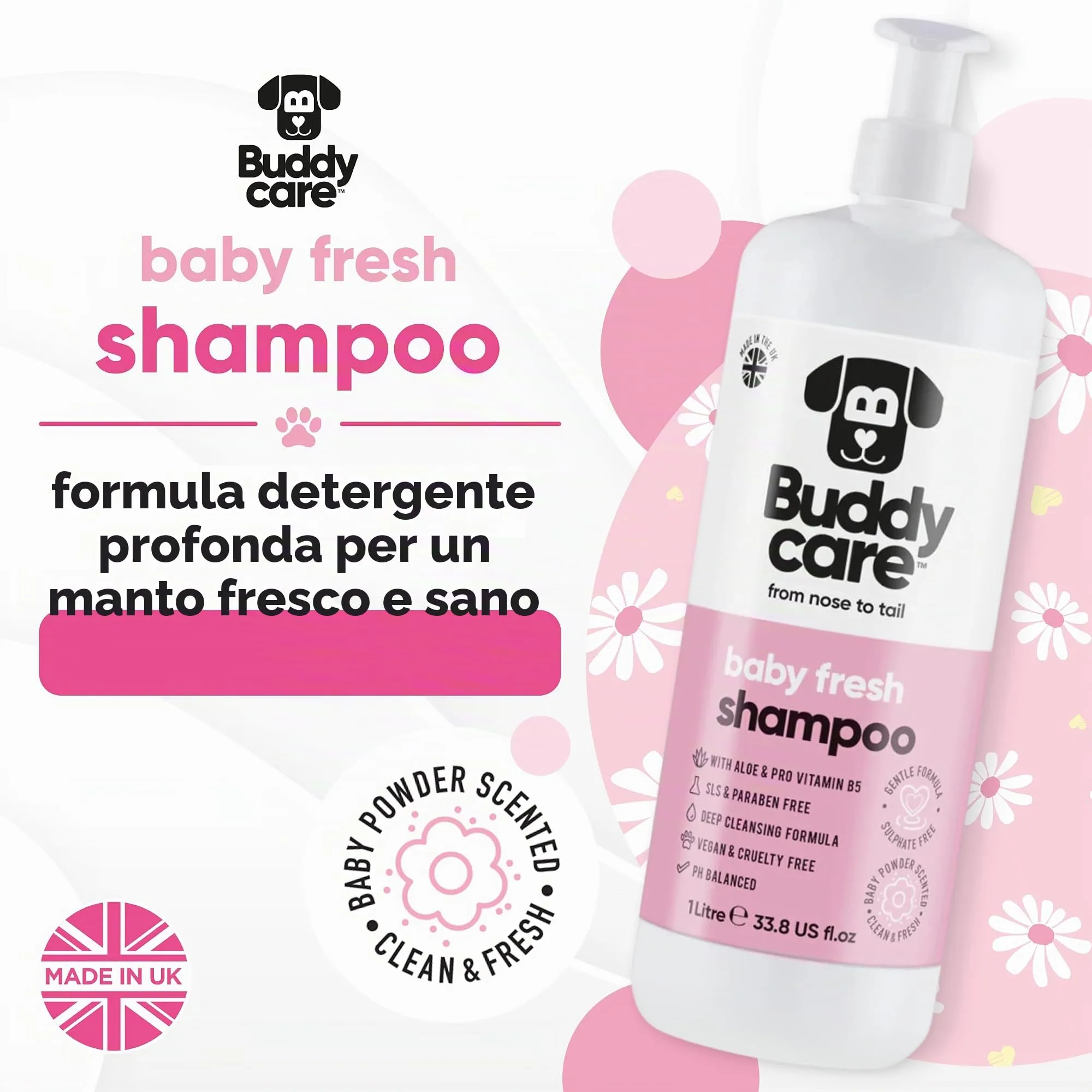 Buddycare Baby Fresh Shampoo per Cuccioli con Aloe Vera e Provitamina B5, 1 l - immagine 2