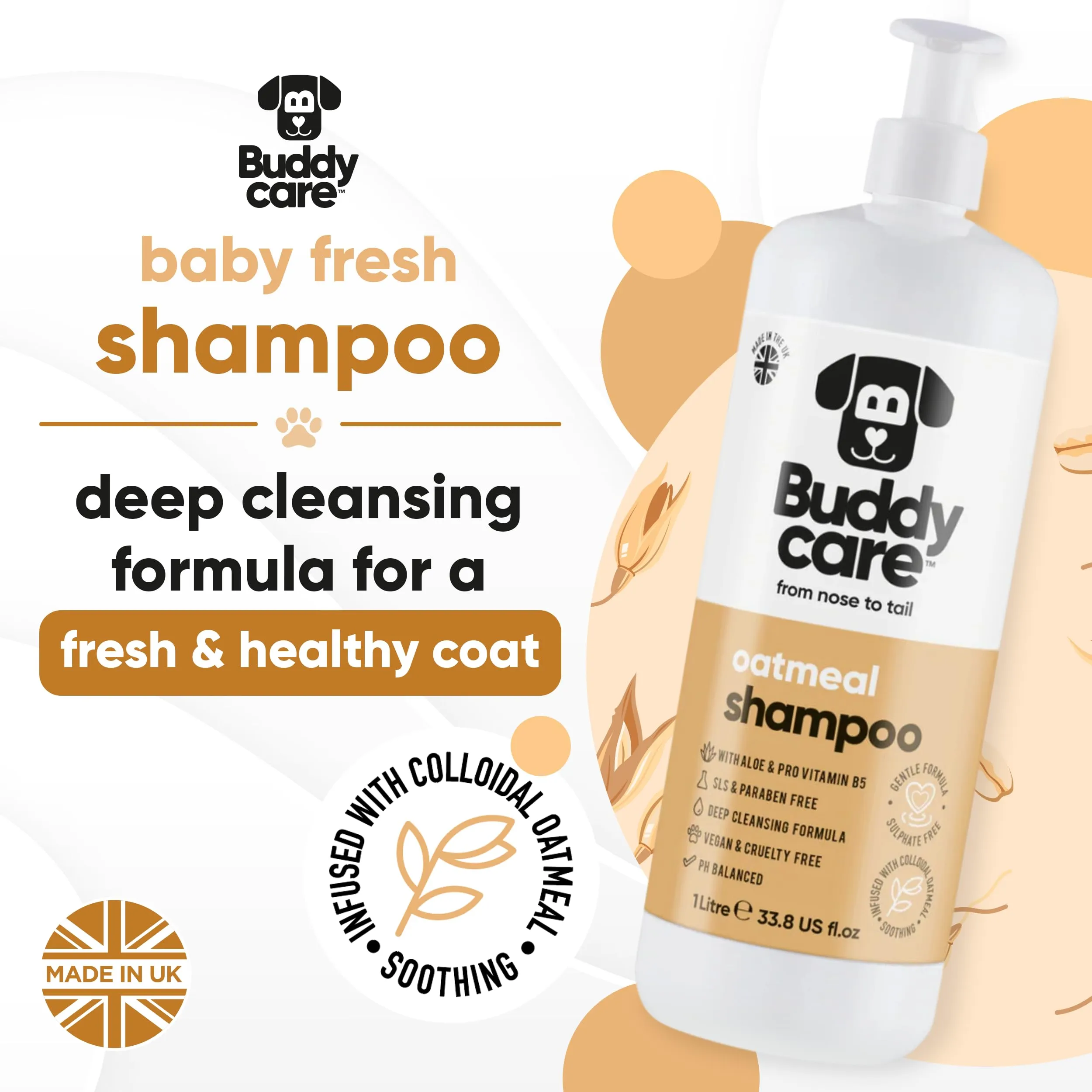 Buddycare Shampoo per cani alla farina d'avena, 1000 ml - immagine 2