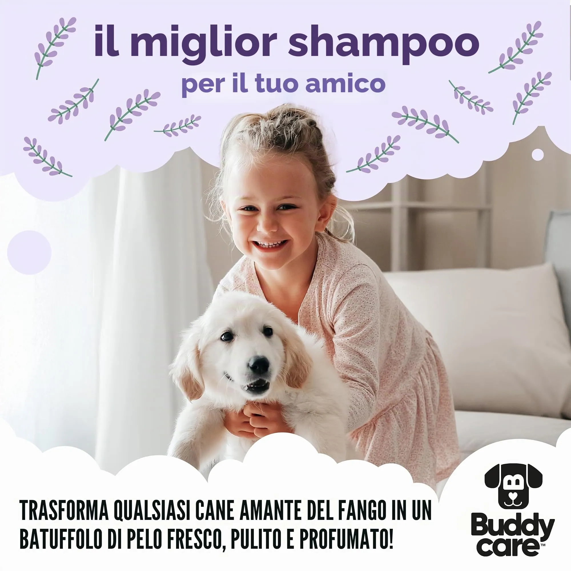 Buddycare Shampoo Lenitivo e Deodorante per Cani alla Lavanda con Aloe Vera e Pro-vitamina B5, 1 Litro - immagine 7