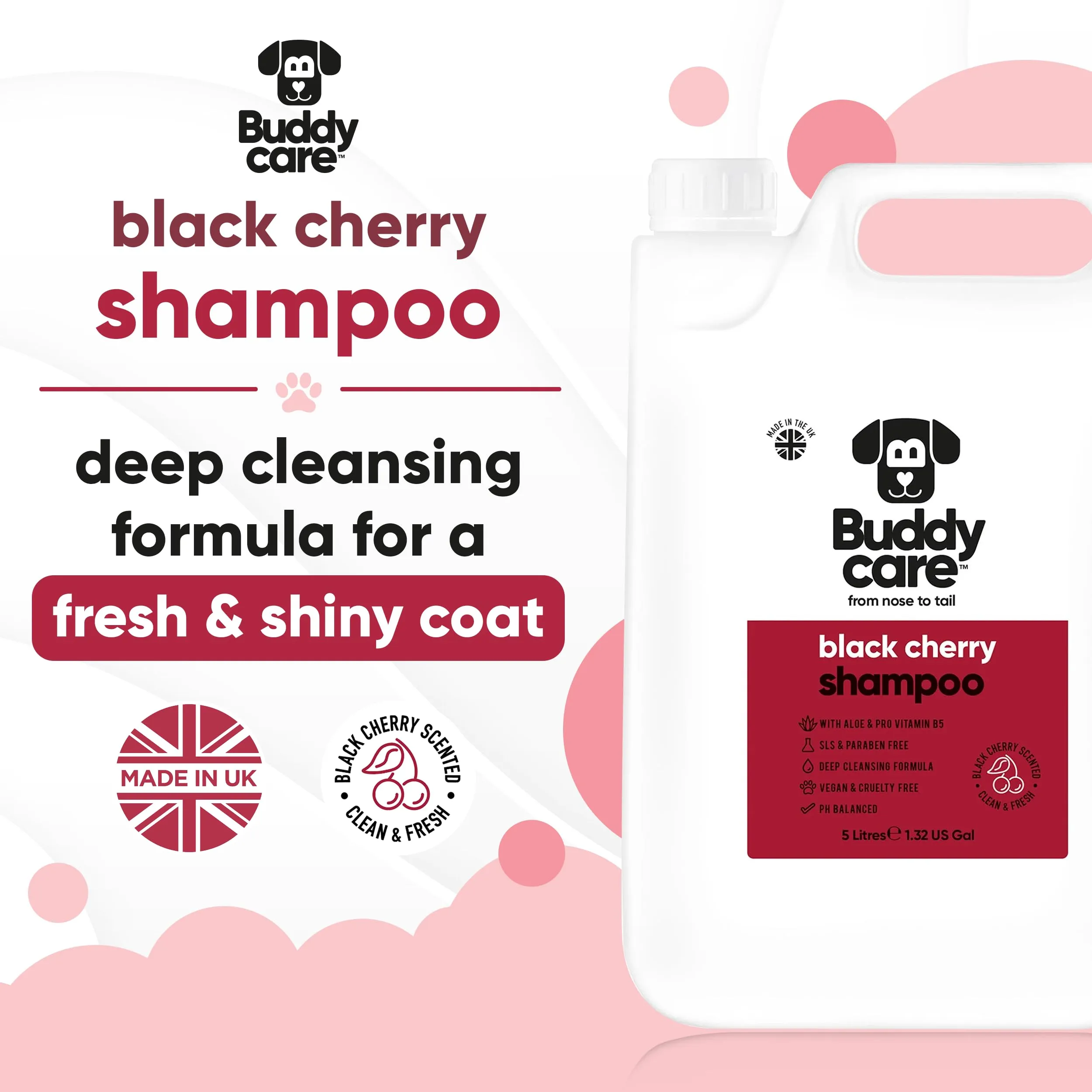 Buddycare Shampoo per cani con Aloe Vera e Pro Vitamina B5, Amarena, 5L - immagine 2