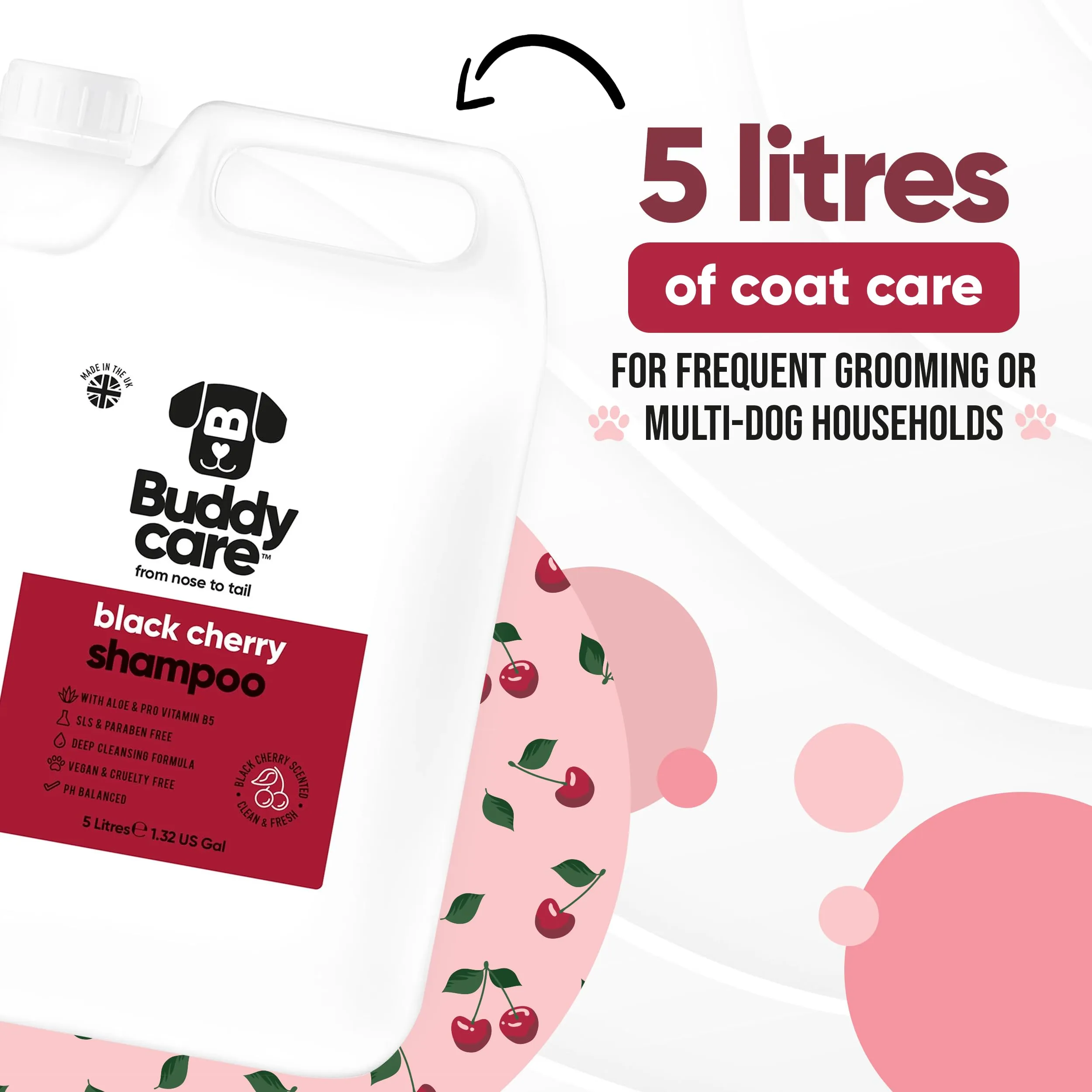 Buddycare Shampoo per cani con Aloe Vera e Pro Vitamina B5, Amarena, 5L - immagine 6